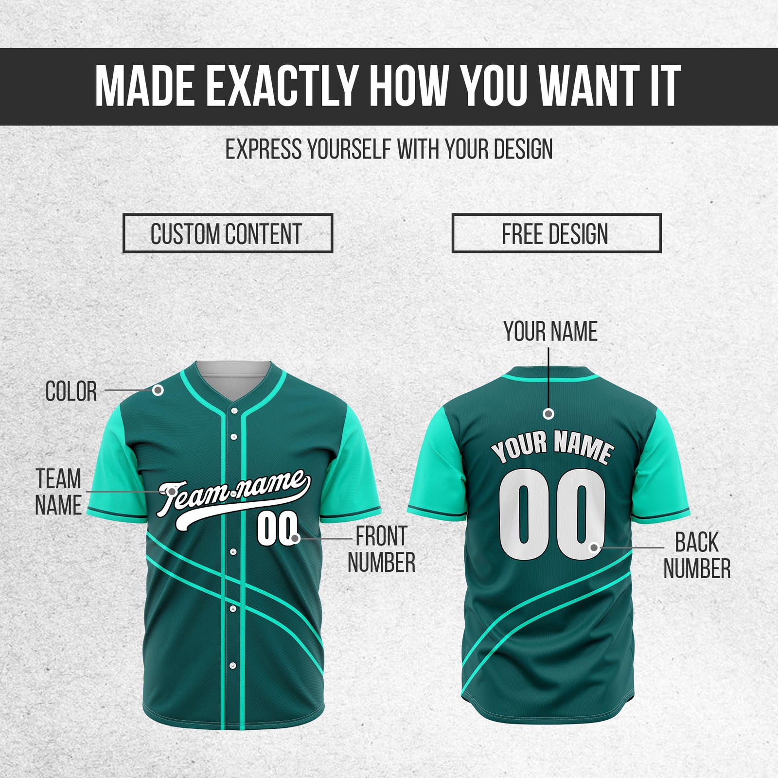 Custom Swift Teal Raglan Style Baseball Sports Jersey Personalized Uniform with Name & Number