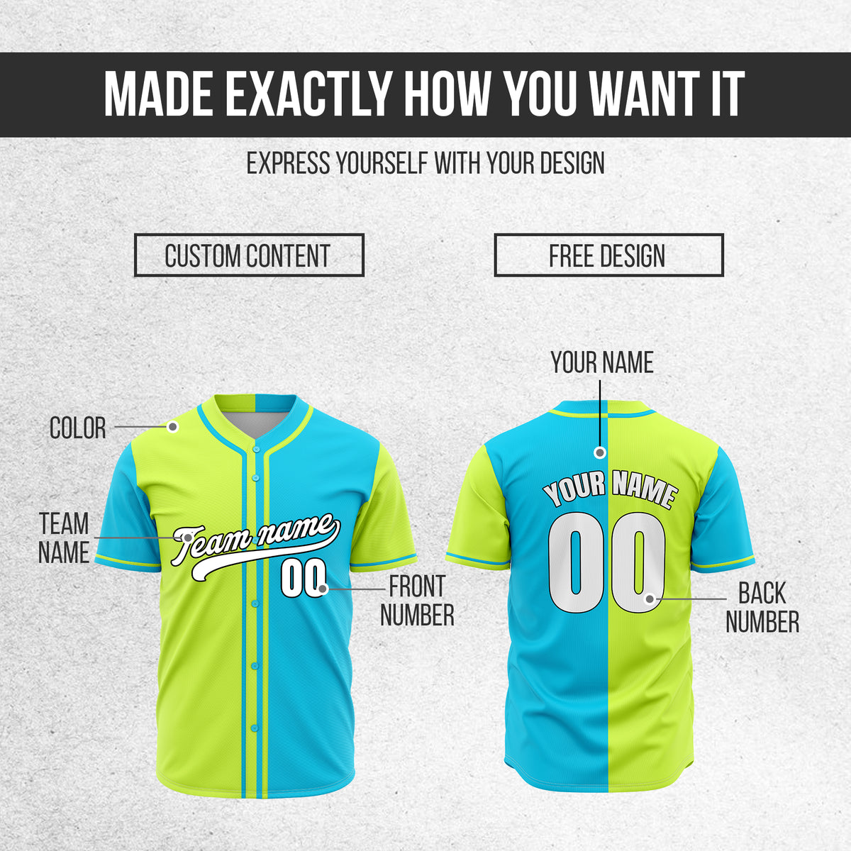 Custom Split Baseball Blue Sports Jersey Personalized Uniform with Name & Number