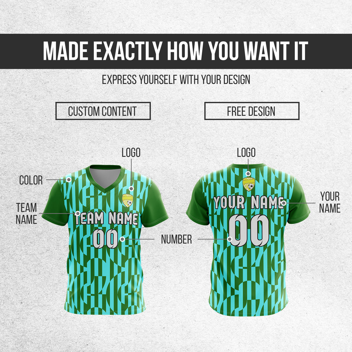 Custom Pulse Grid V-Full Pattern  Soccer Green Sport Tops Jersey