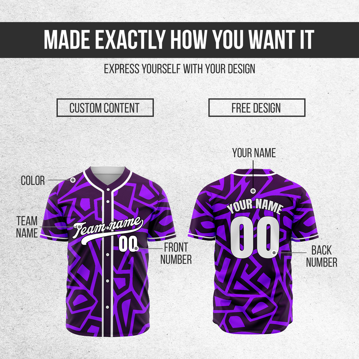 Custom Shadow Rebels Purple Baseball Sports Jersey Personalized Uniform with Name & Number