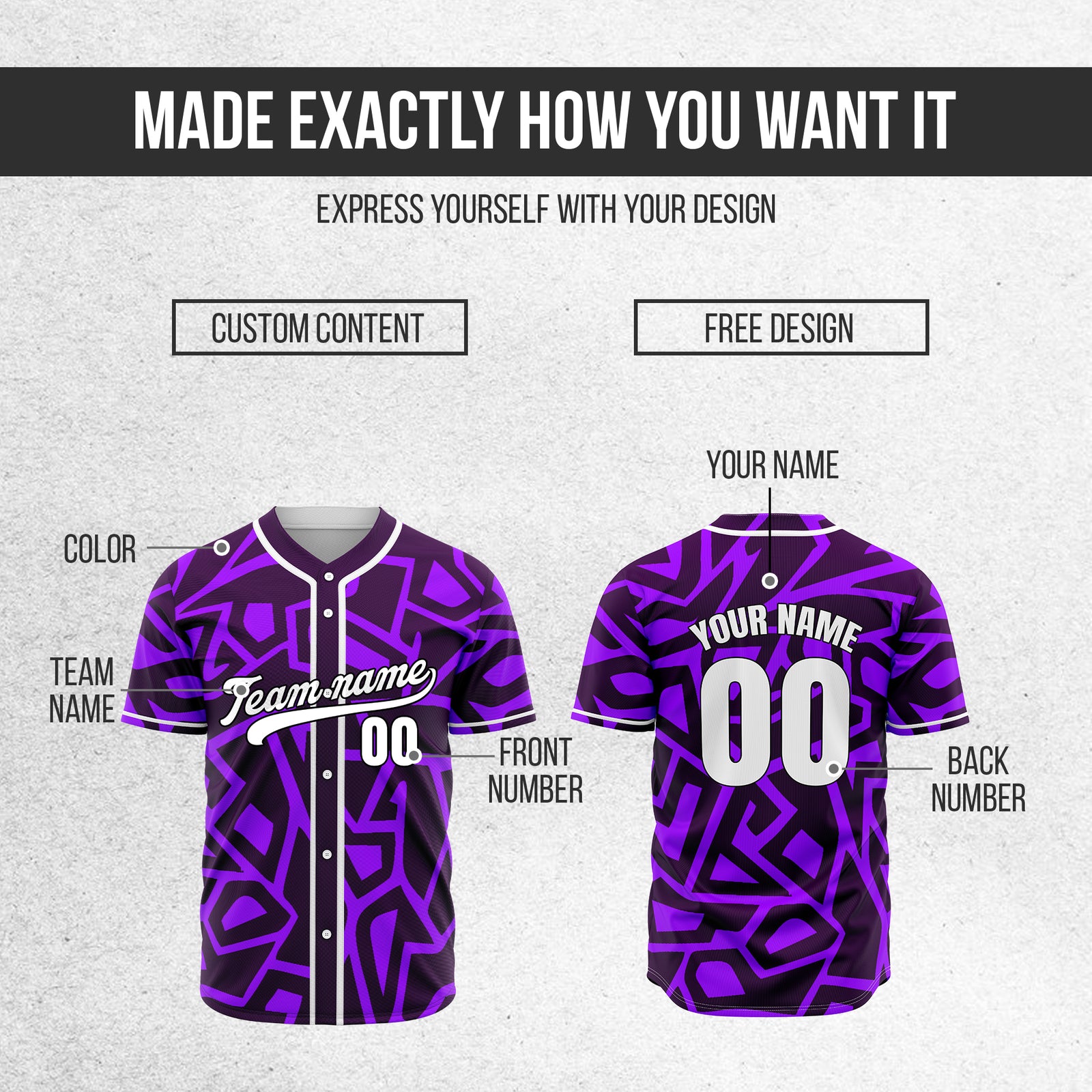 Custom Shadow Rebels Purple Baseball Sports Jersey Personalized Uniform with Name & Number