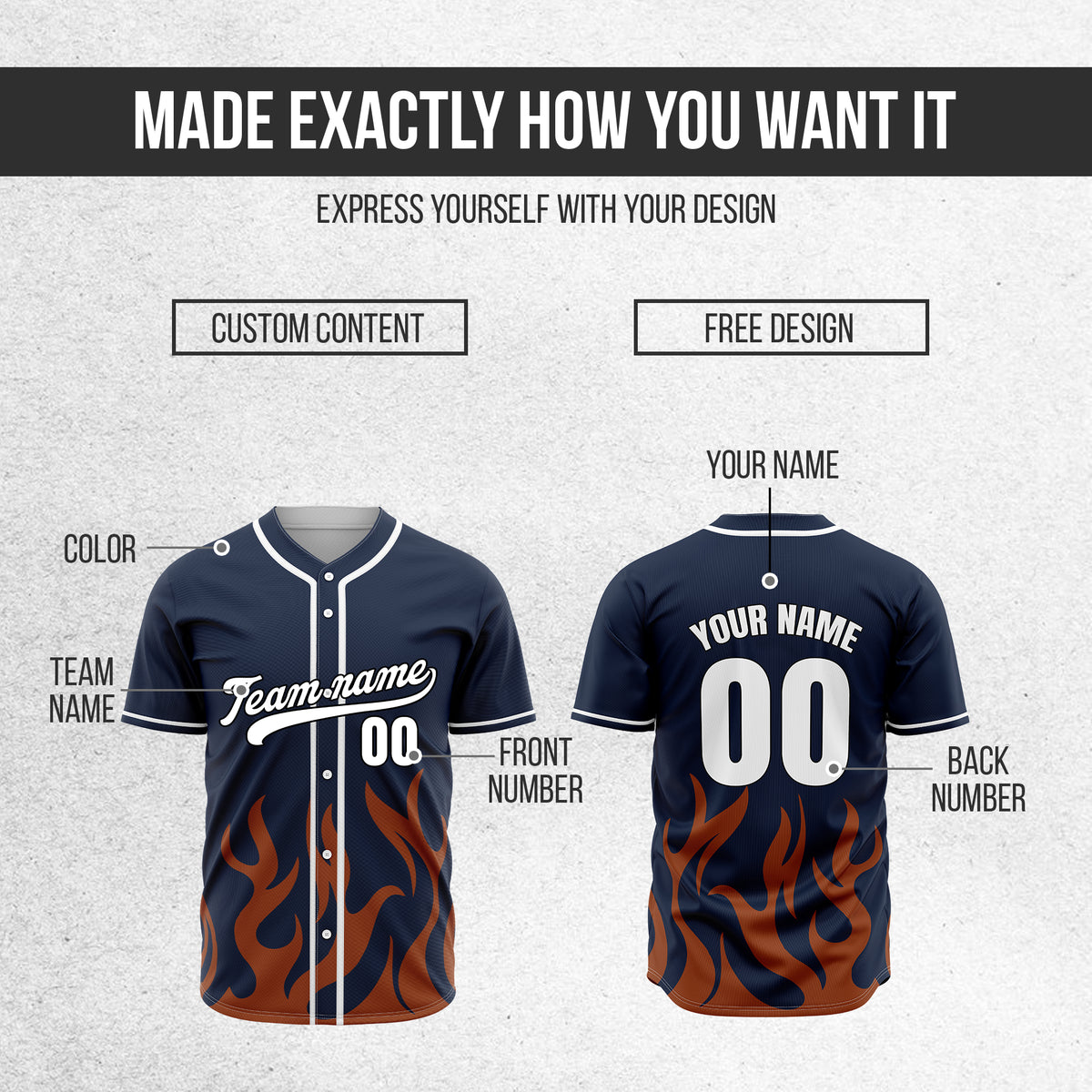 Custom Burnout Navy Baseball Sports Jersey Personalized Uniform with Name & Number