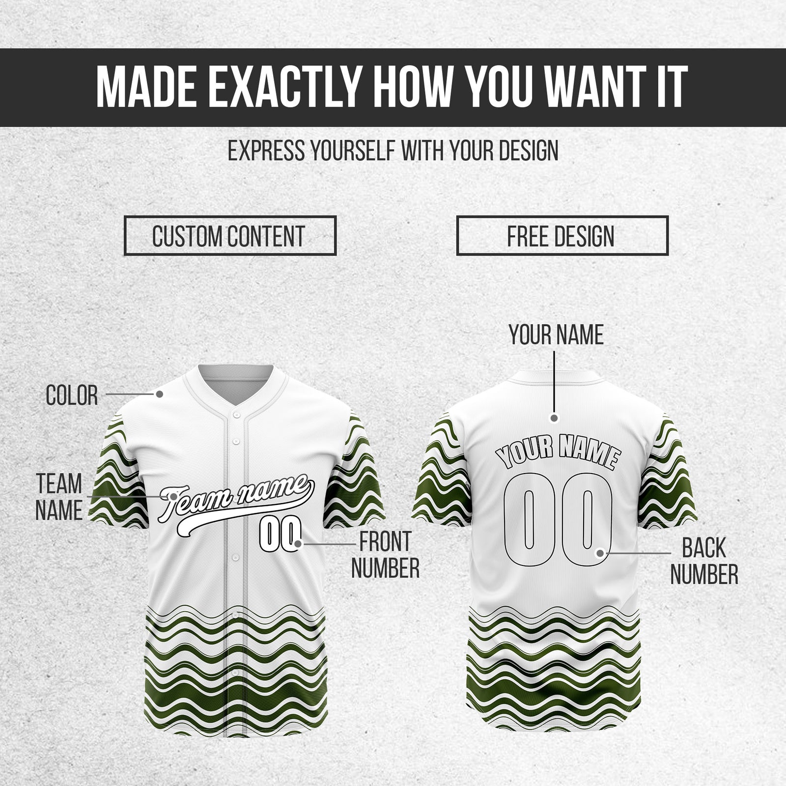 Custom White Baseball Wave Sports Jersey Personalized Uniform with Name & Number
