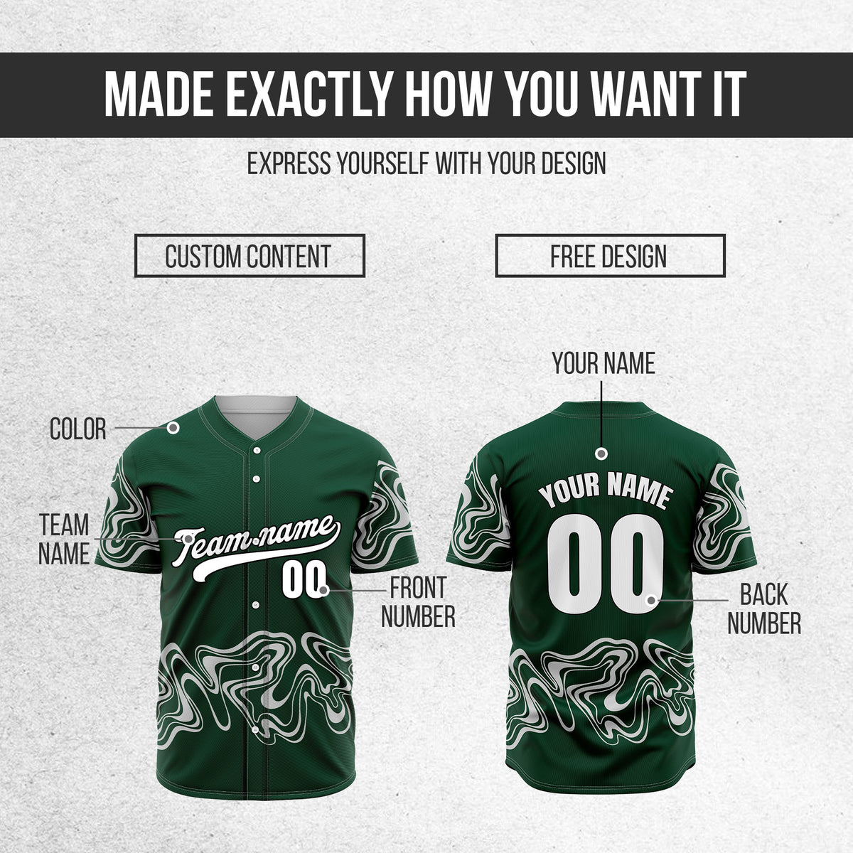 Custom Green Baseball Wave Sports Jersey Personalized Uniform with Name & Number