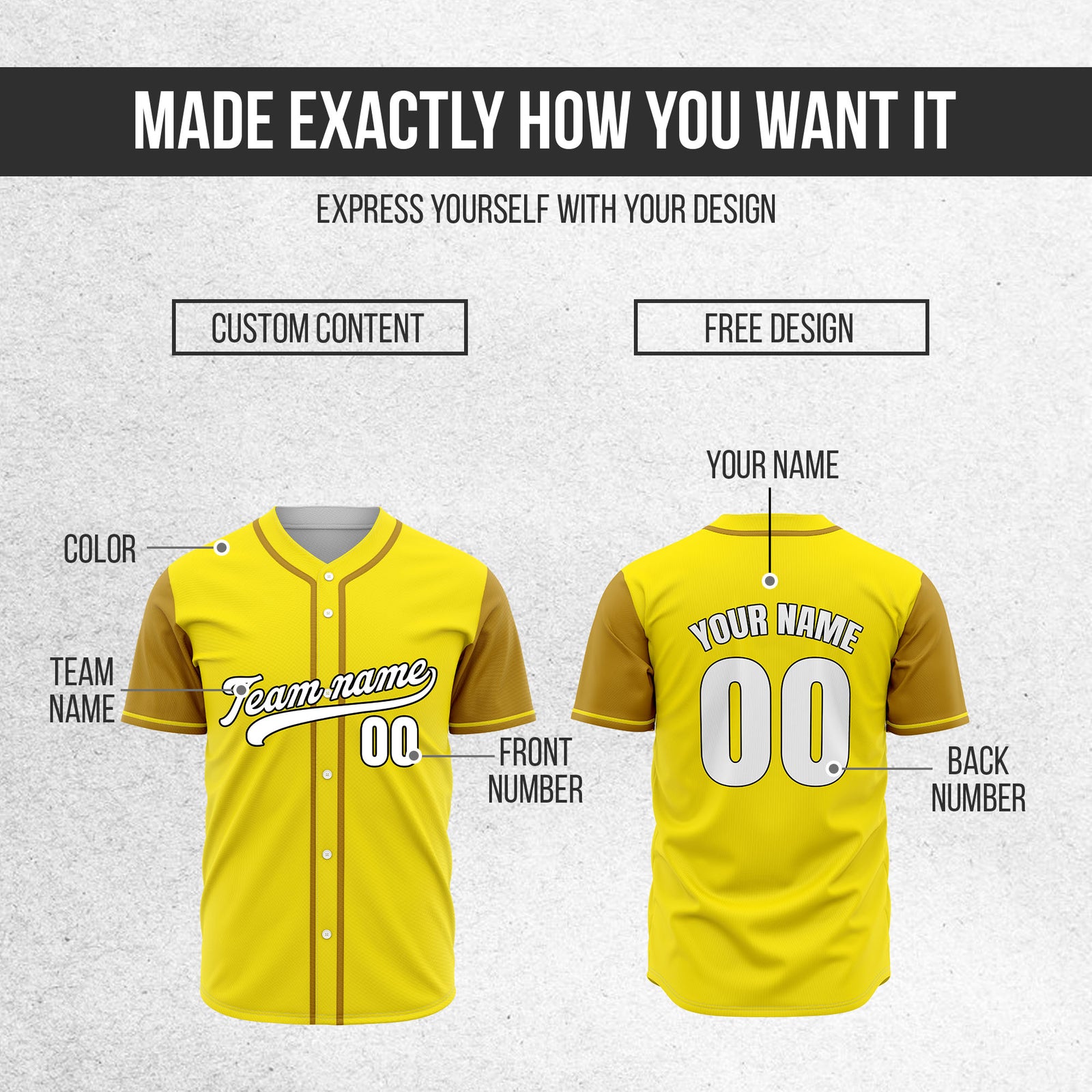 Custom Crimson Yellow Raglan Style Baseball Sports Jersey Personalized Uniform with Name & Number