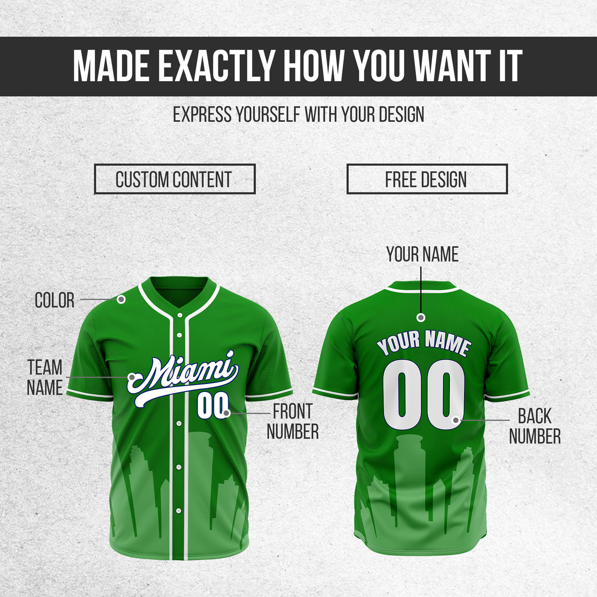 Custom City Tide Green Baseball Sports Jersey Personalized Uniform with Name & Number