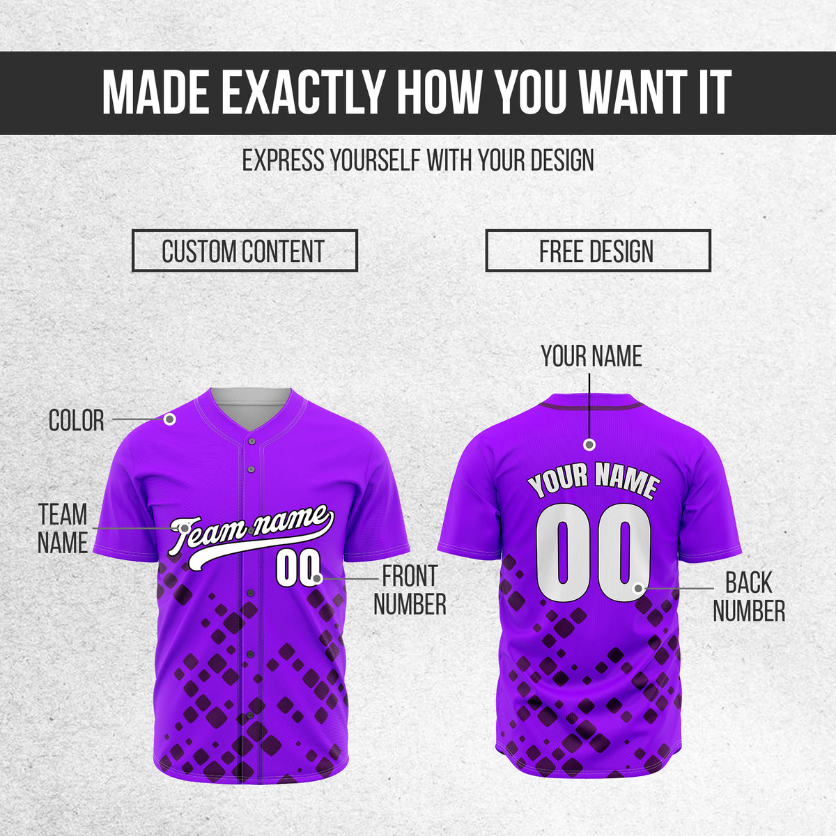 Custom Shadow Spark Purple Baseball Sports Jersey Personalized Uniform with Name & Number