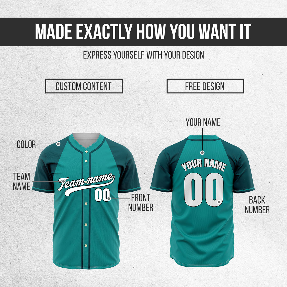 Custom Desert Blaze Teal Raglan Style Baseball Sports Jersey Personalized Uniform with Name & Number