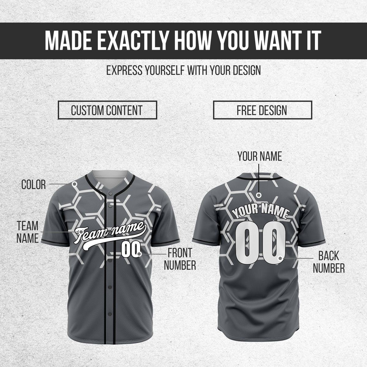 Custom Sting Force Dark Grey Baseball Sports Jersey Personalized Uniform with Name & Number