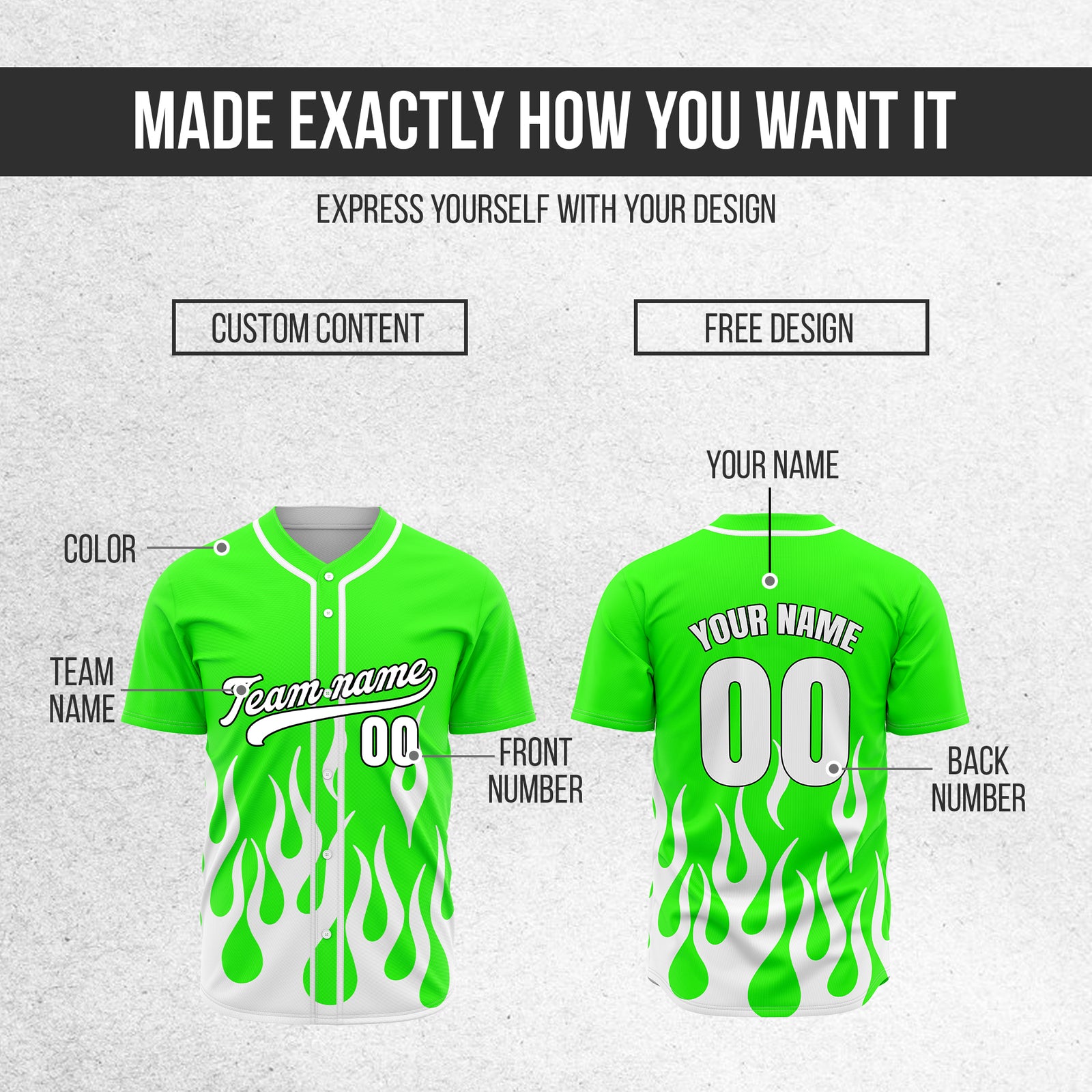 Custom Frost Fire Neon Green Baseball Sports Jersey Personalized Uniform with Name & Number