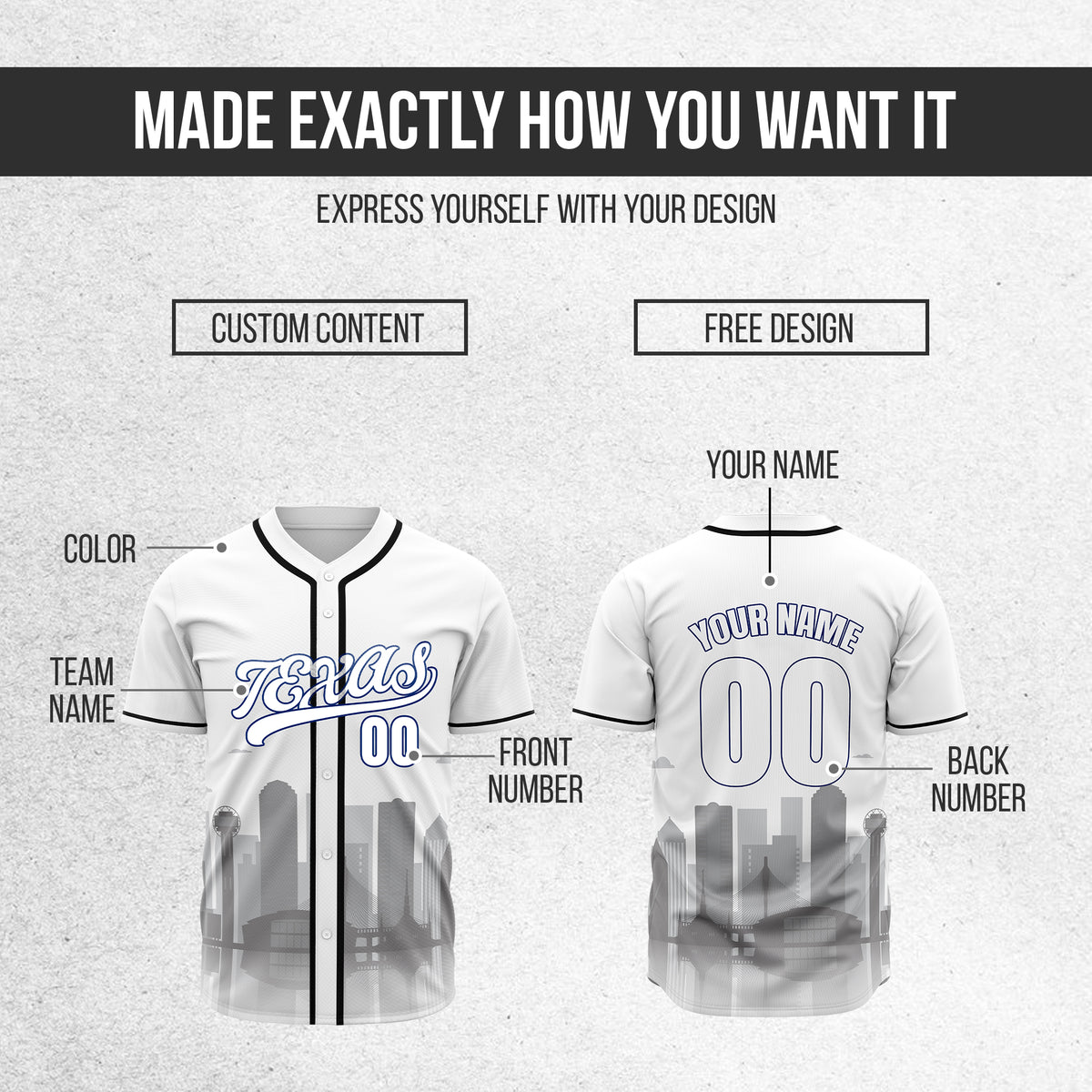 Custom City Lights White Baseball Sports Jersey Personalized Uniform with Name & Number