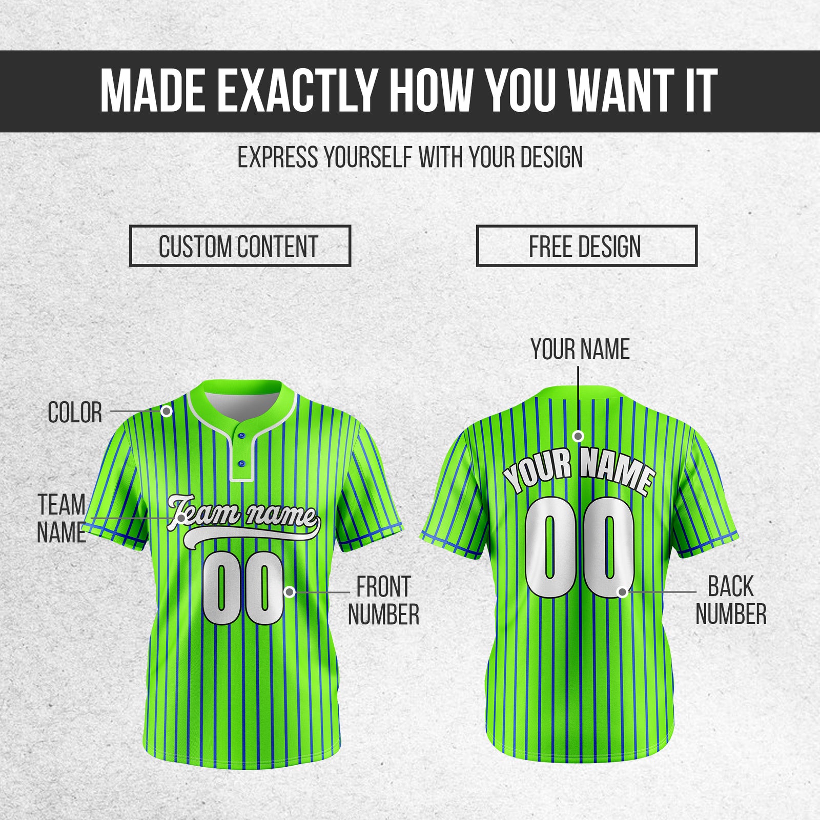 Custom Pinstripe Baseball Neon Green Sports Jersey Personalized Uniform with Name & Number