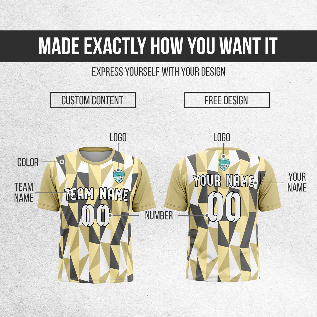 Custom Crystal R-Full Pattern Soccer Khaki Sport Tops Jersey
