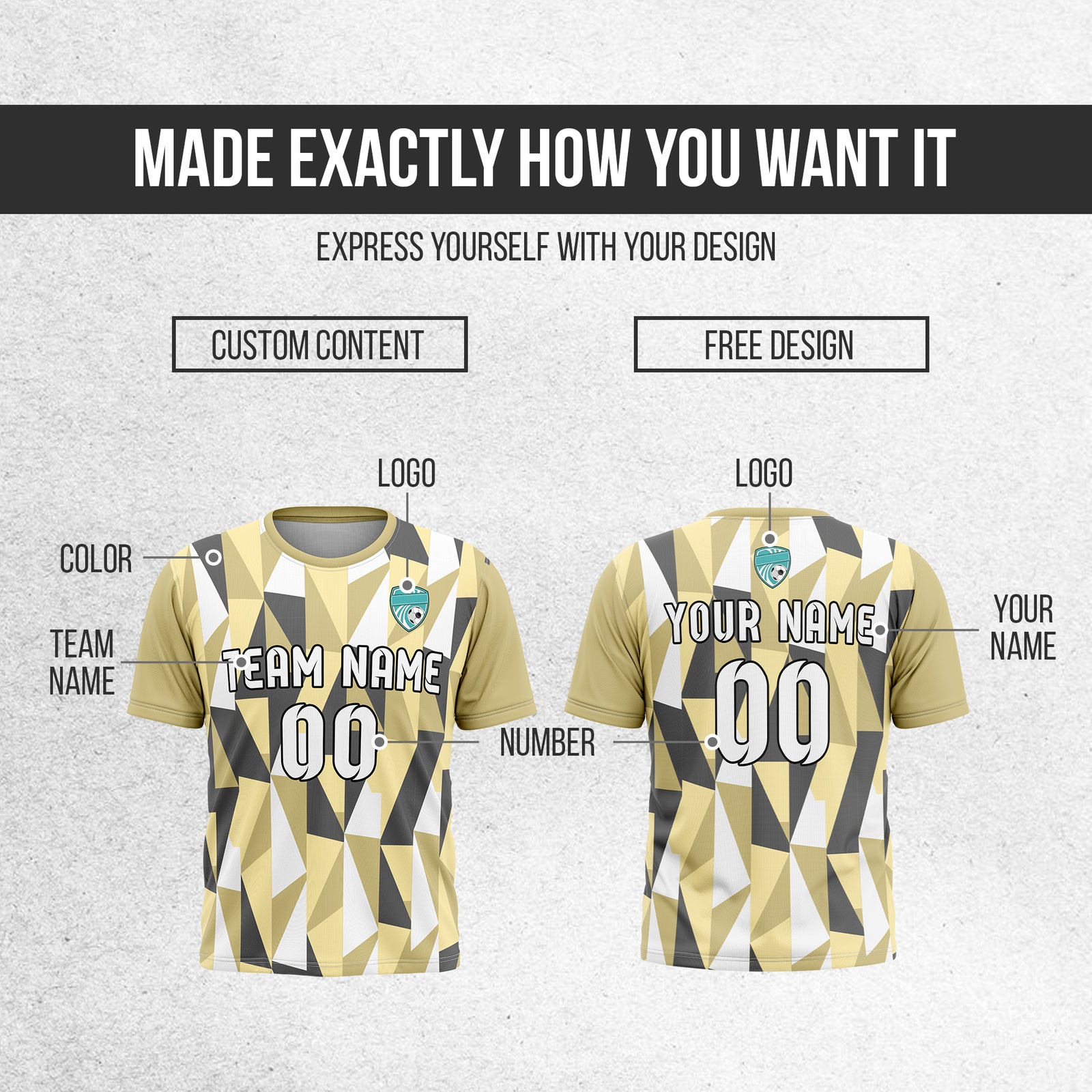 Custom Crystal R-Full Pattern Soccer Khaki Sport Tops Jersey
