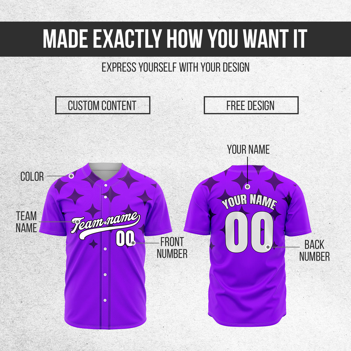 Custom Starlight Purple Baseball Sports Jersey Personalized Uniform with Name & Number
