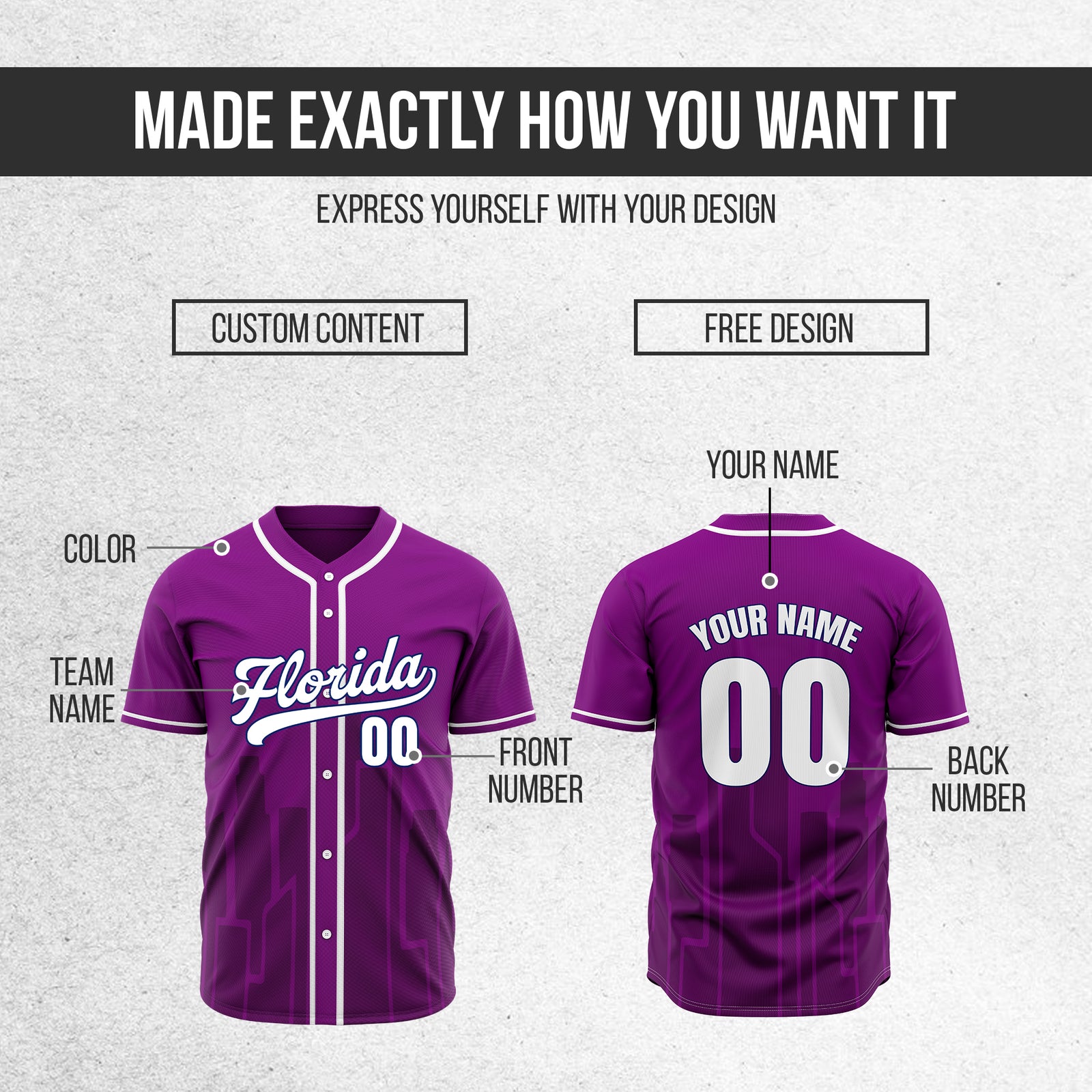 Custom City Flux Purple Baseball Sports Jersey Personalized Uniform with Name & Number