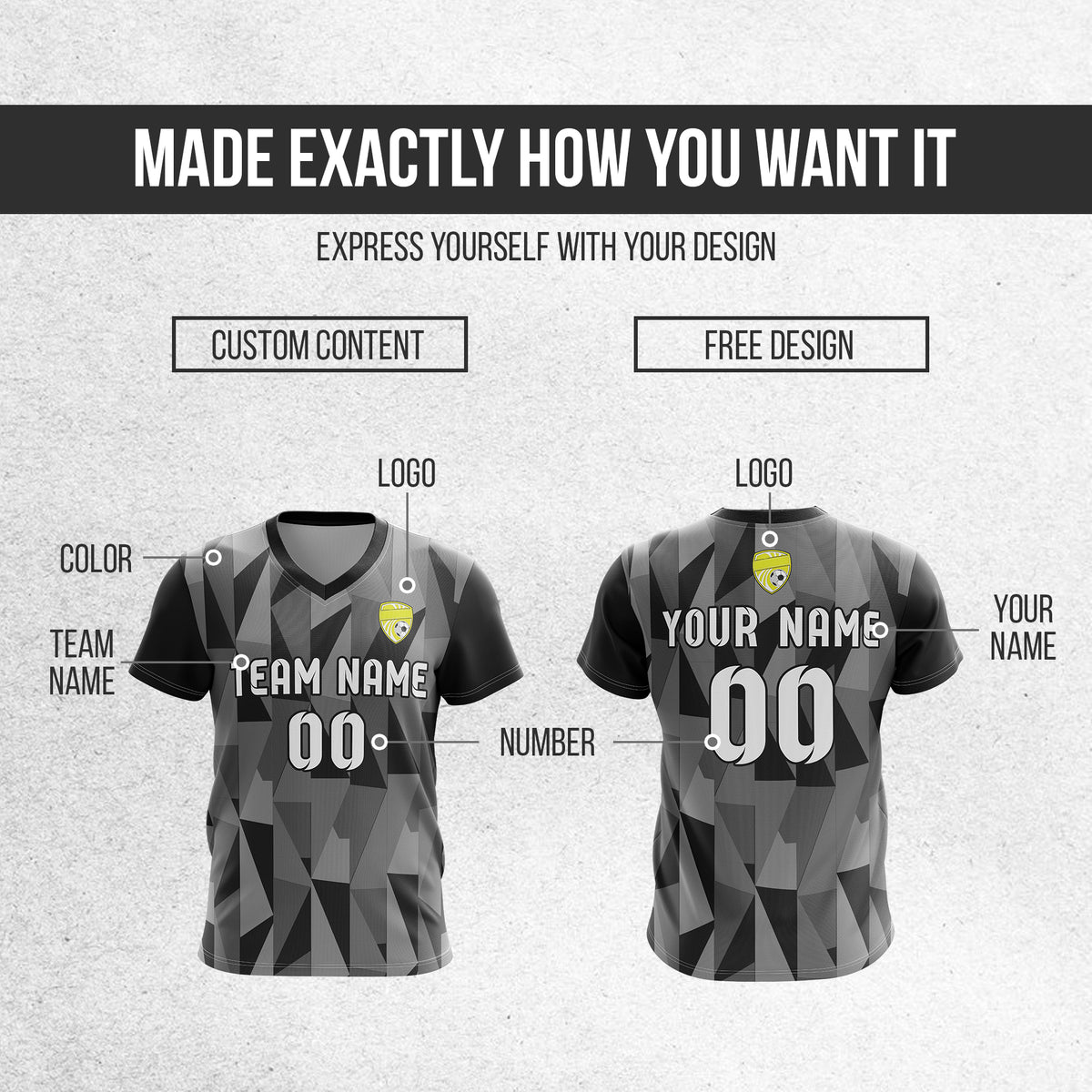 Custom Crystal V-Full Pattern Soccer Black Sport Tops Jersey