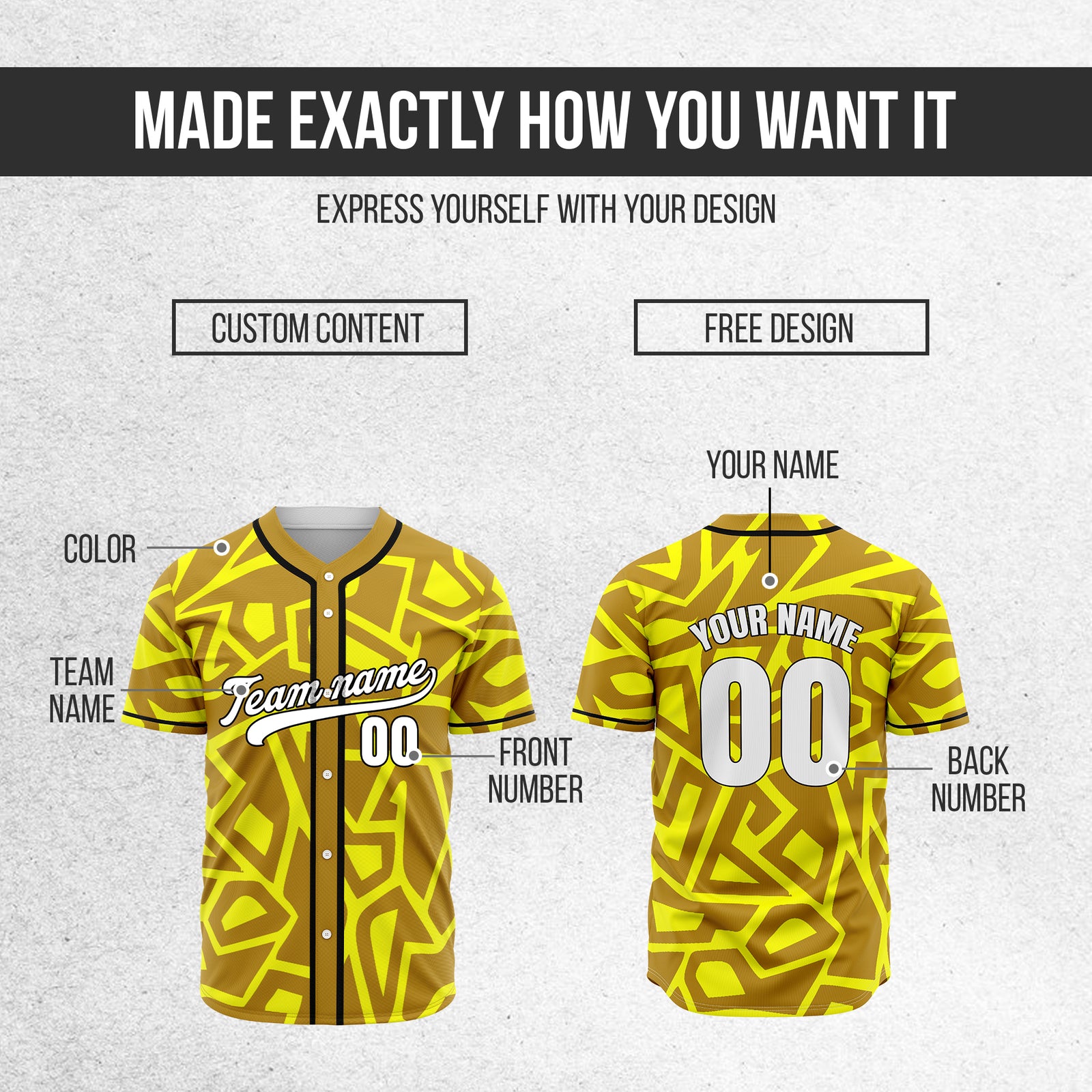 Custom Shadow Rebels Yellow Baseball Sports Jersey Personalized Uniform with Name & Number