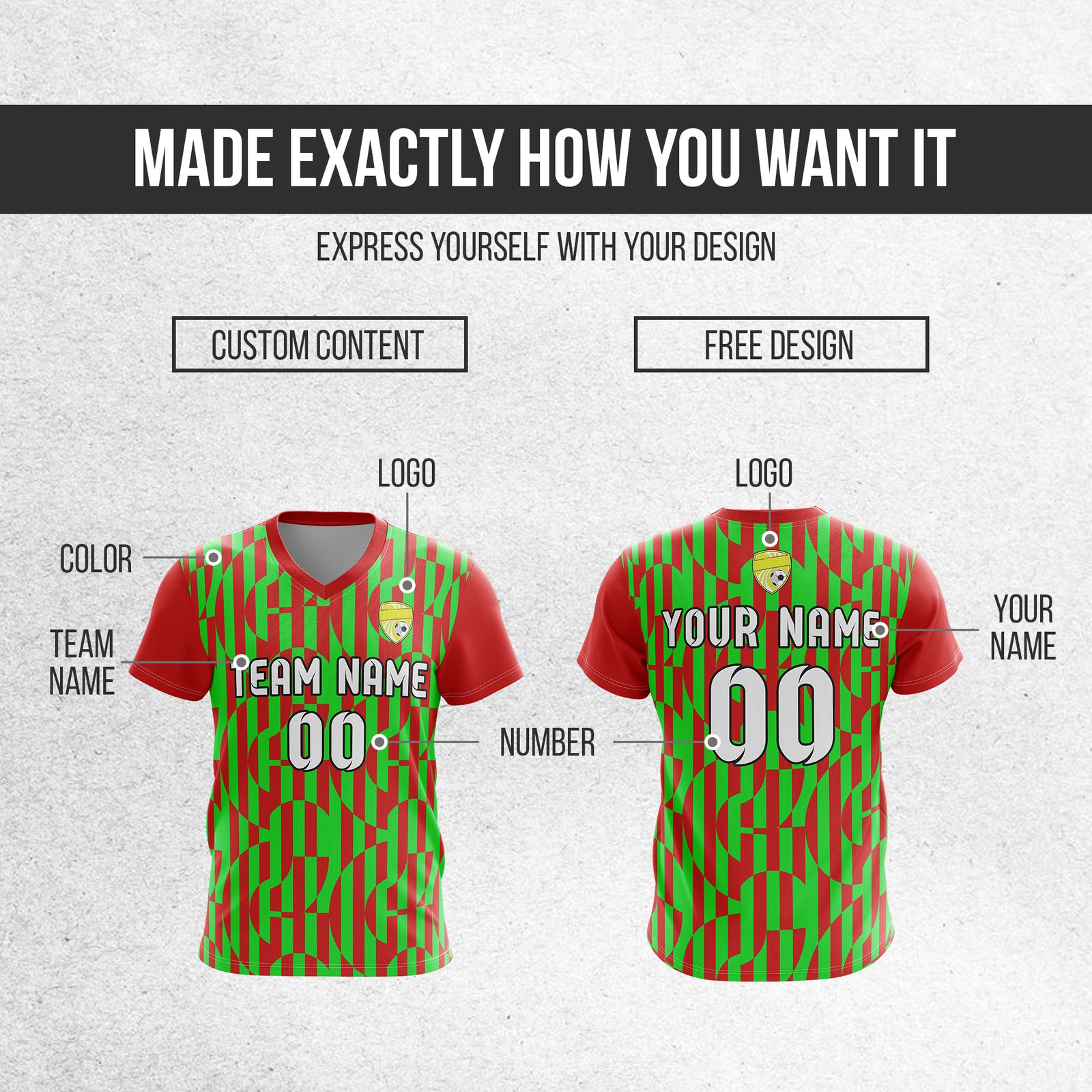 Custom Pulse Grid V-Full Pattern  Soccer Red Sport Tops Jersey