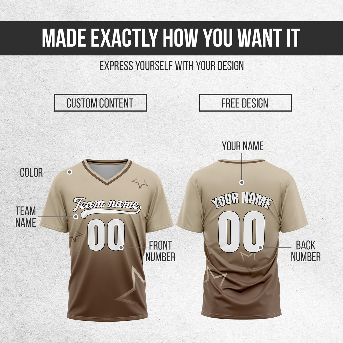 Custom Star Gradient Baseball Khaki Sports Jersey Personalized Uniform with Name & Number