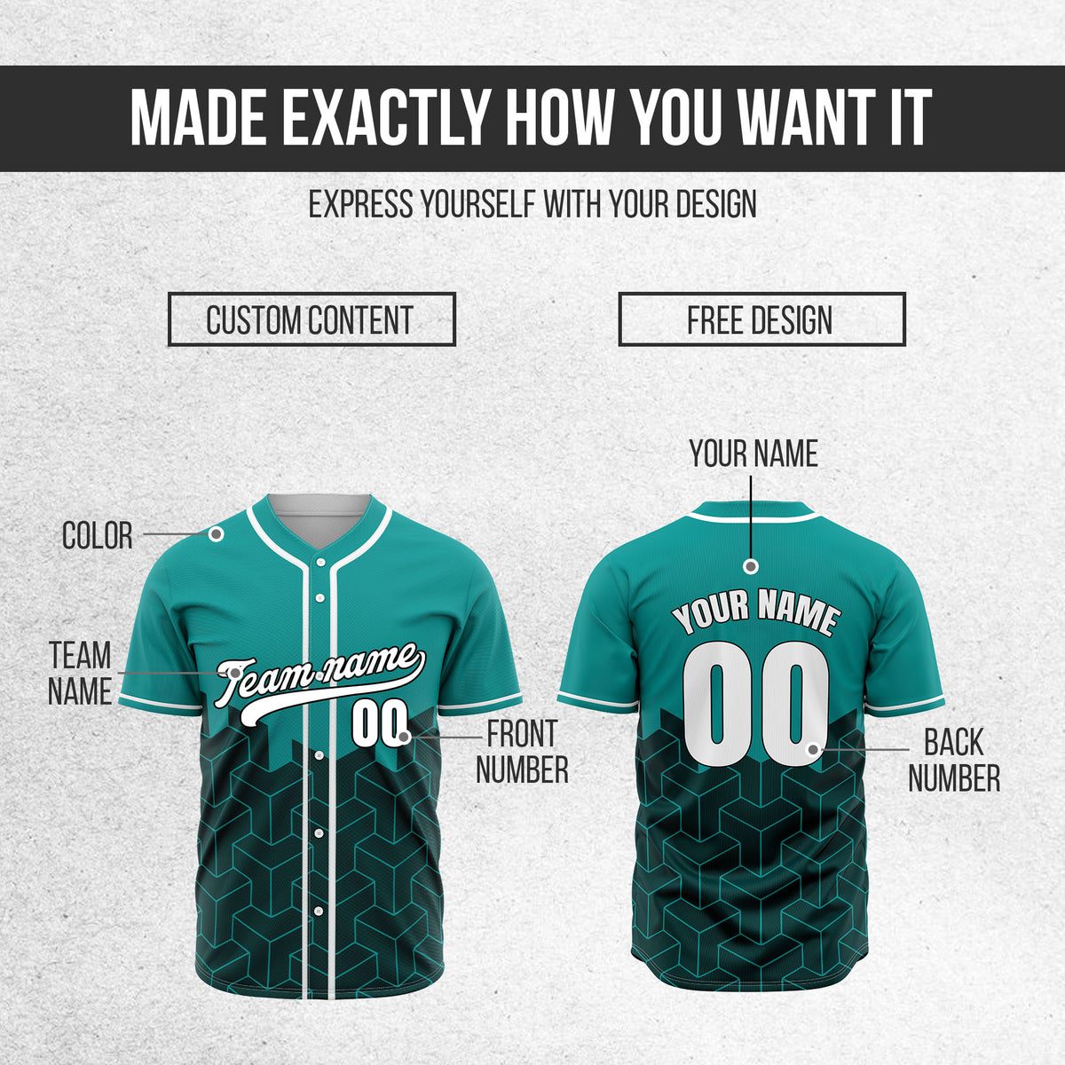 Custom Grid Iron Teal Baseball Sports Jersey Personalized Uniform with Name & Number