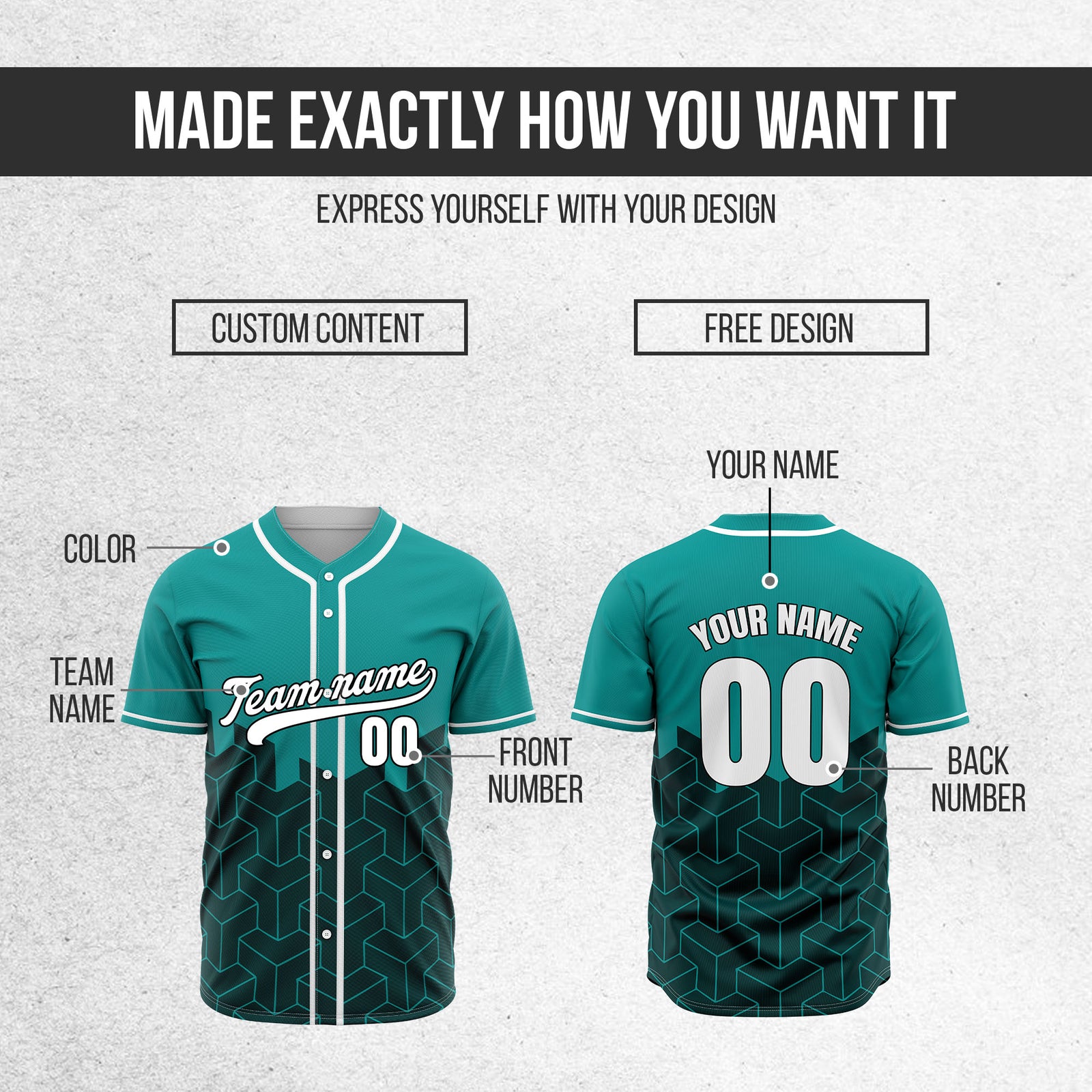 Custom Grid Iron Teal Baseball Sports Jersey Personalized Uniform with Name & Number