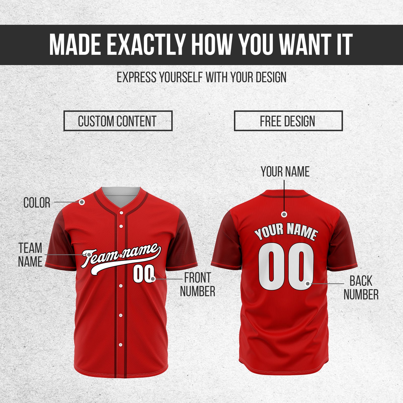 Custom Crimson Edge Red Raglan Style Baseball Sports Jersey Personalized Uniform with Name & Number