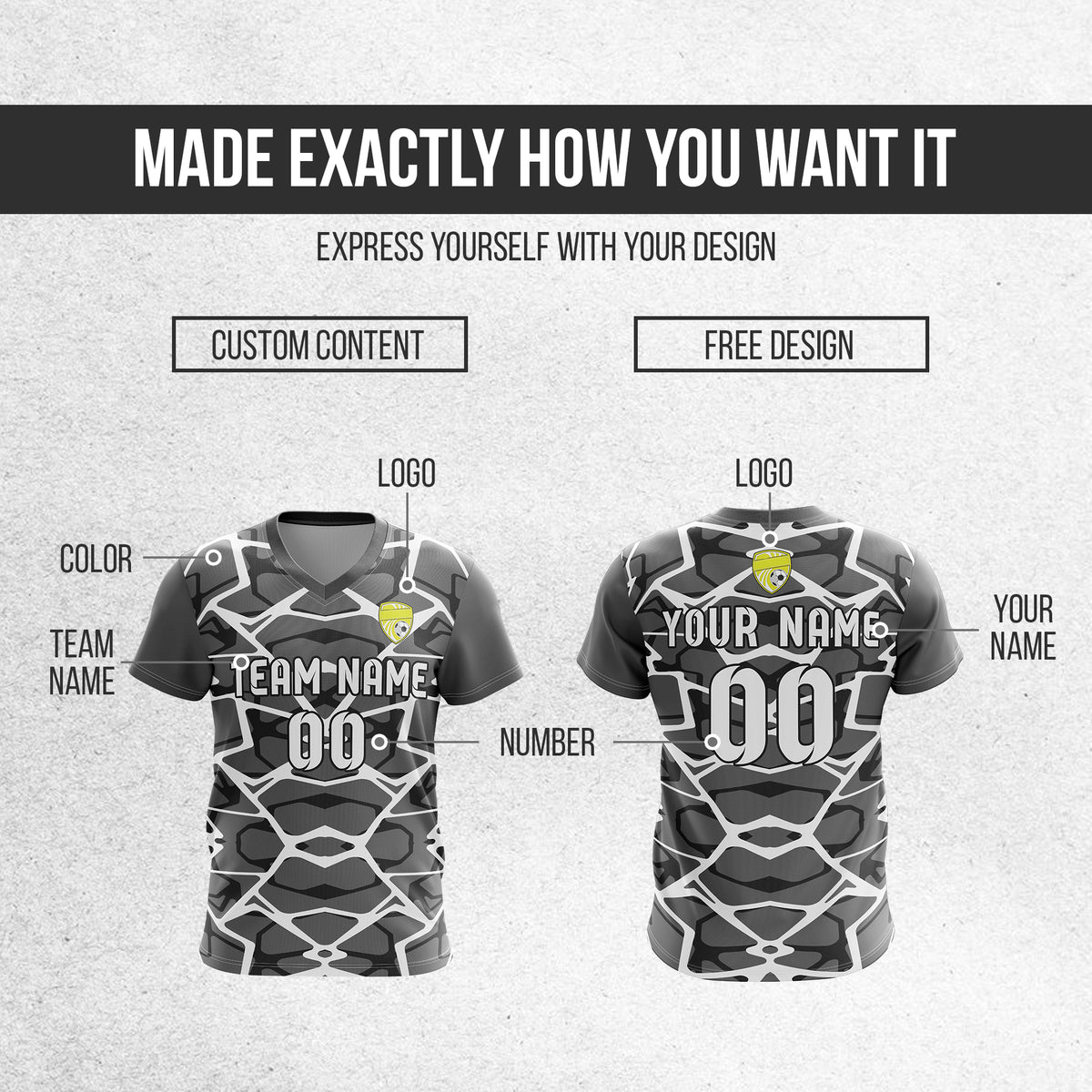Custom Wild Pulse V-Full Pattern Soccer Dark Grey Sport Tops Jersey