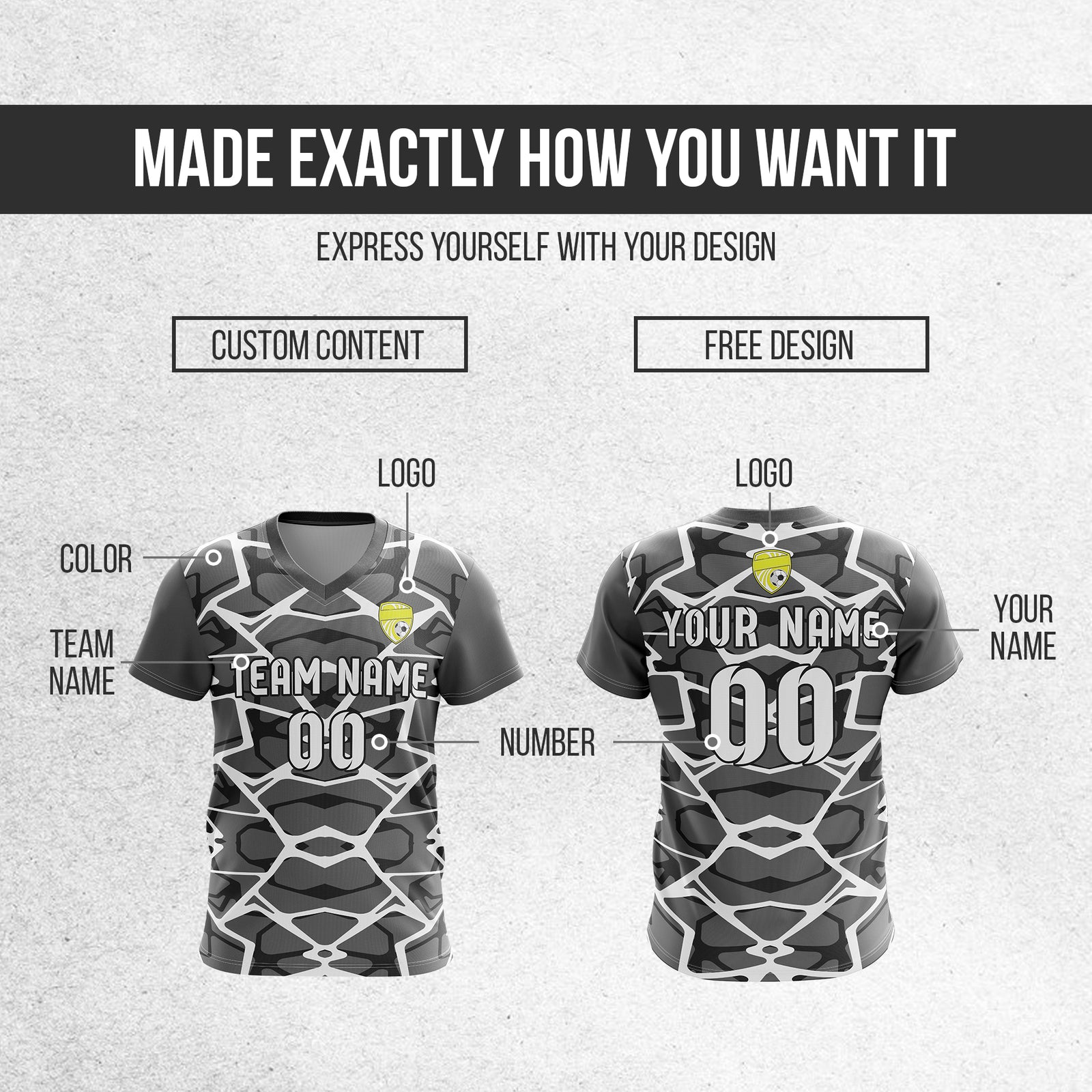 Custom Wild Pulse V-Full Pattern Soccer Dark Grey Sport Tops Jersey
