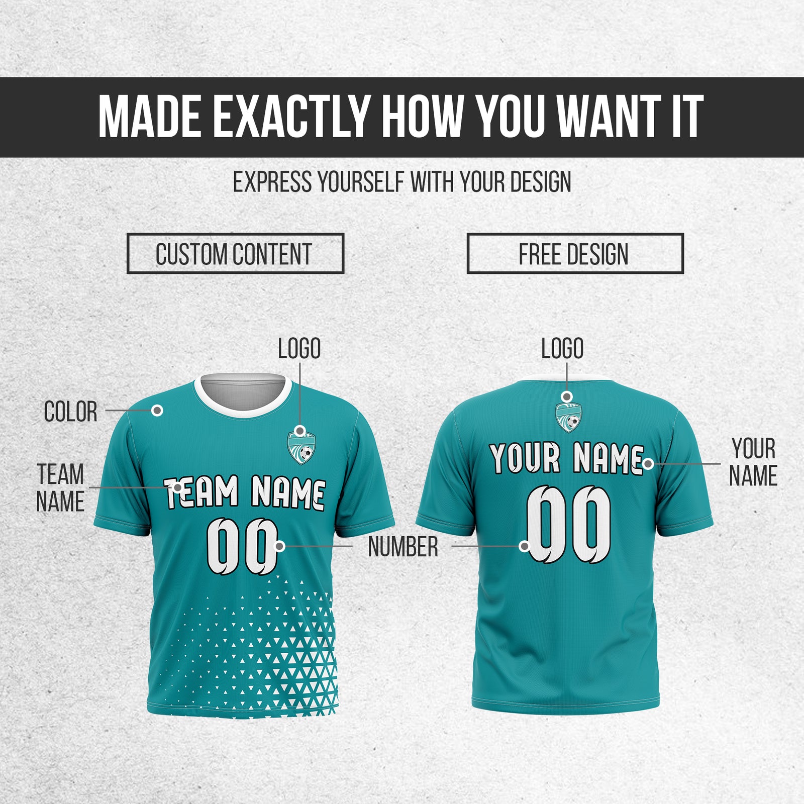 Custom Soccer R Side Pattern Teal Tri-Edge Sports Tops Jersey