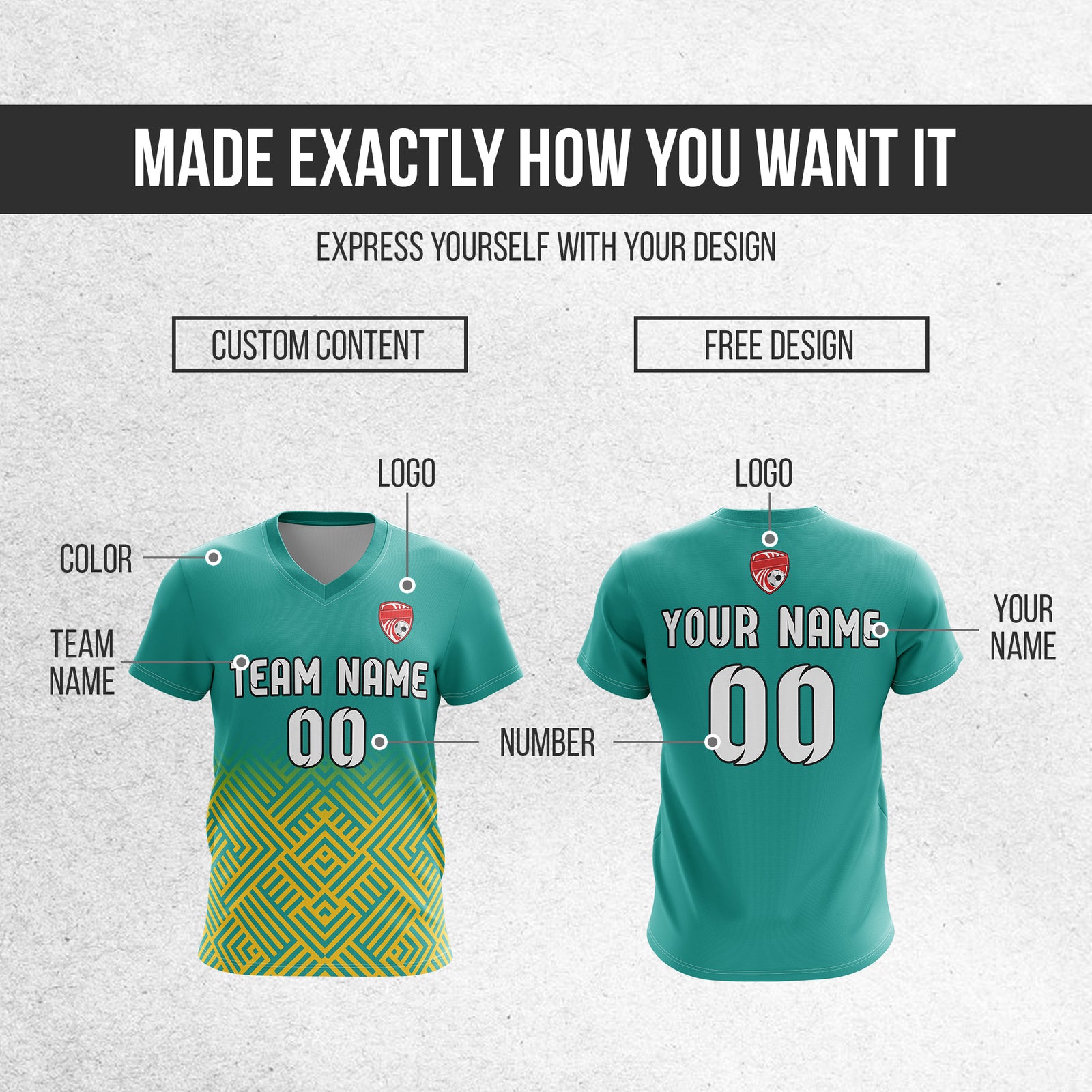 Custom Shadow Line V-Side Pattern Teal Soccer Sport Tops Jersey