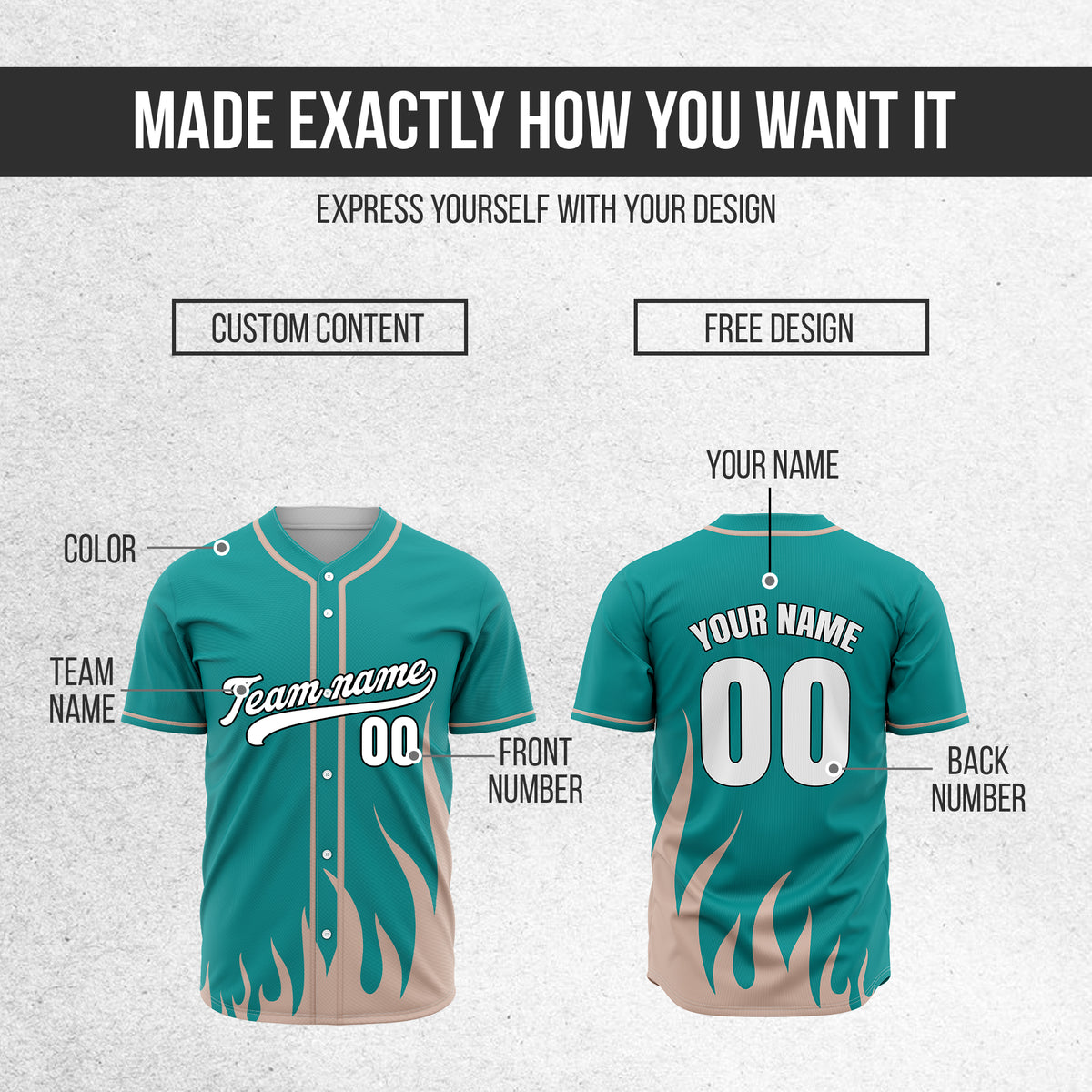 Custom Fire Pulse Teal Baseball Sports Jersey Personalized Uniform with Name & Number