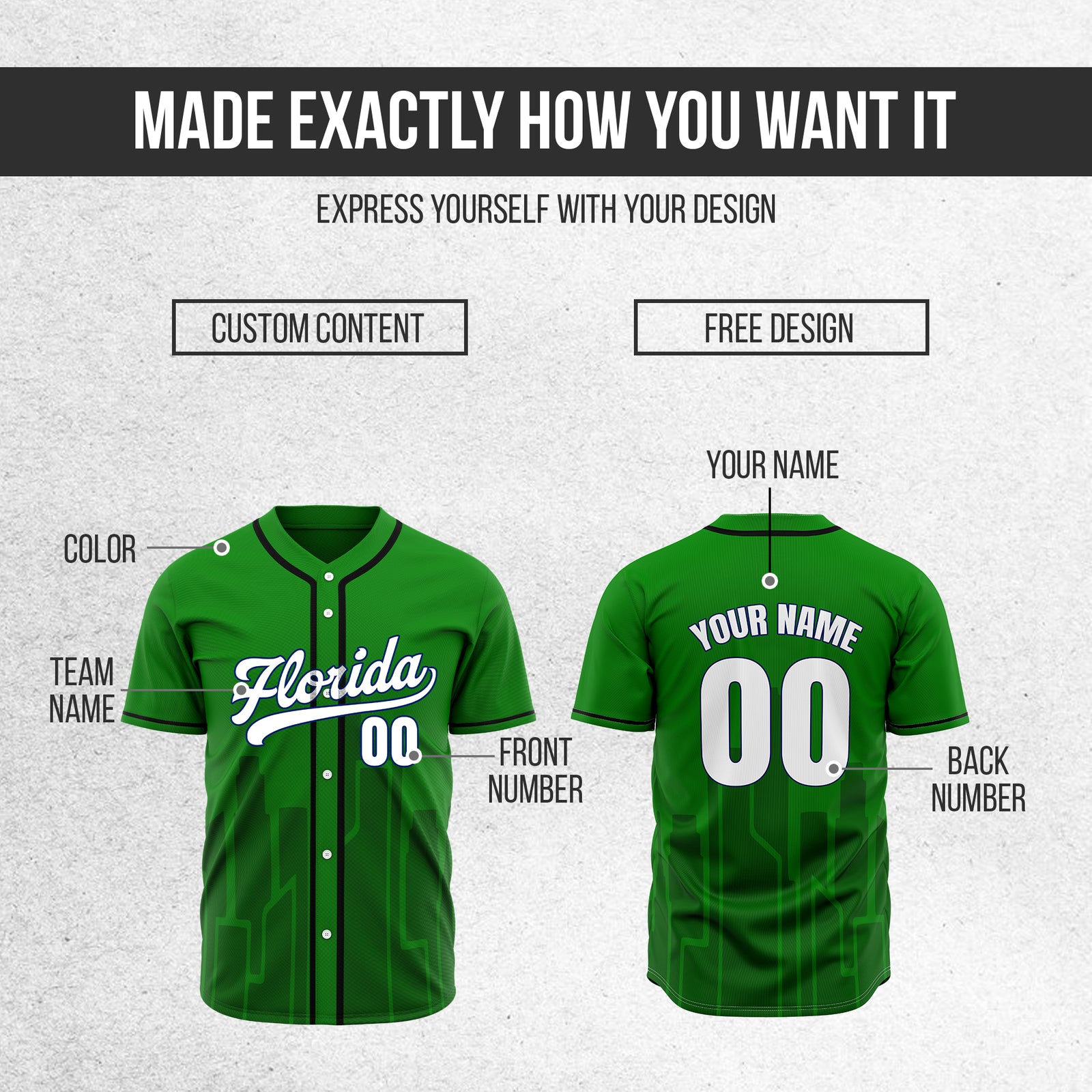 Custom City Flux Green Baseball Sports Jersey Personalized Uniform with Name & Number