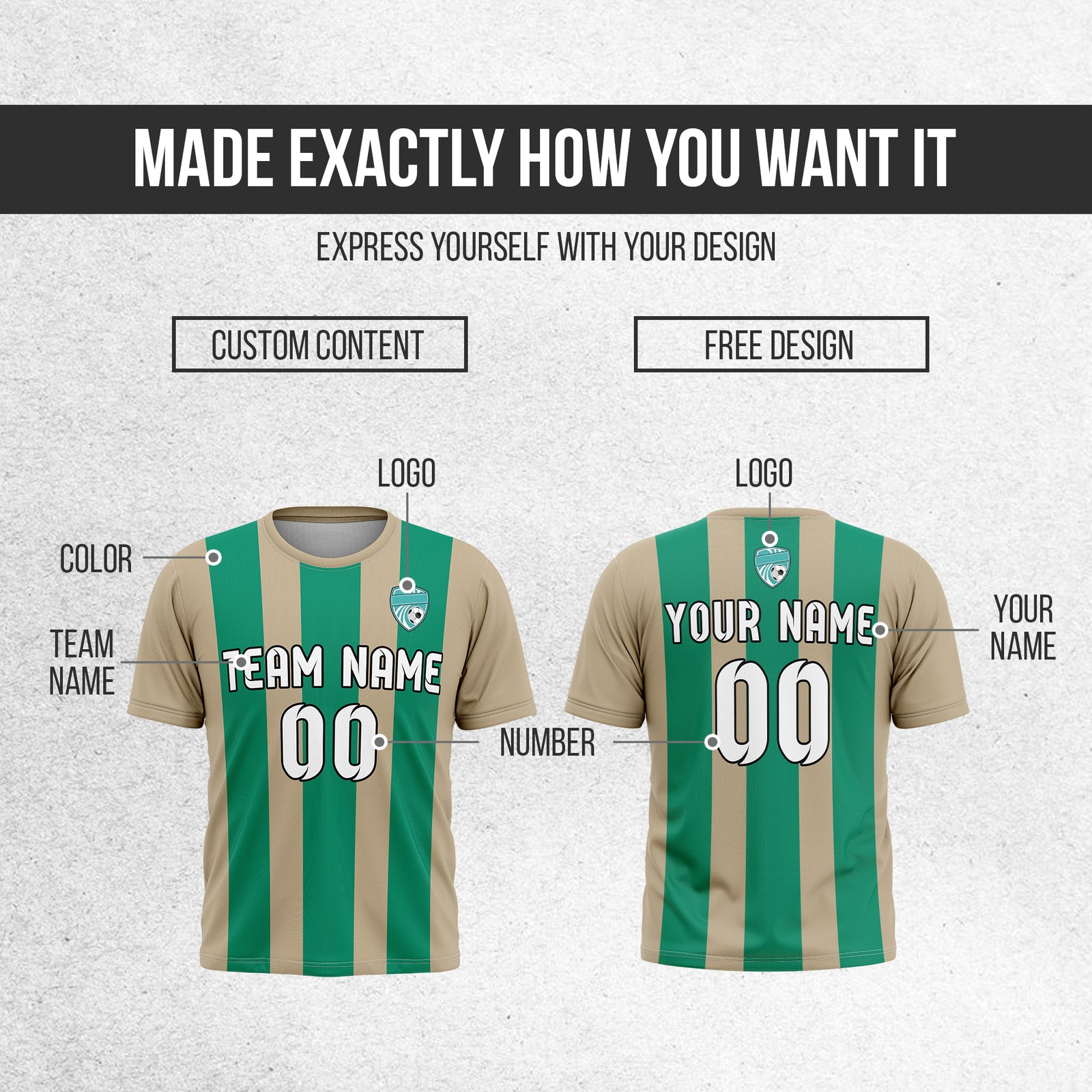 Custom Soccer Khaki R Stripes Sports Tops Jersey
