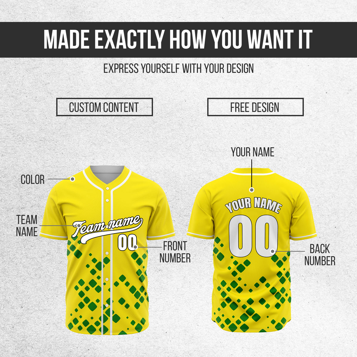 Custom Shadow Spark Yellow Baseball Sports Jersey Personalized Uniform with Name & Number