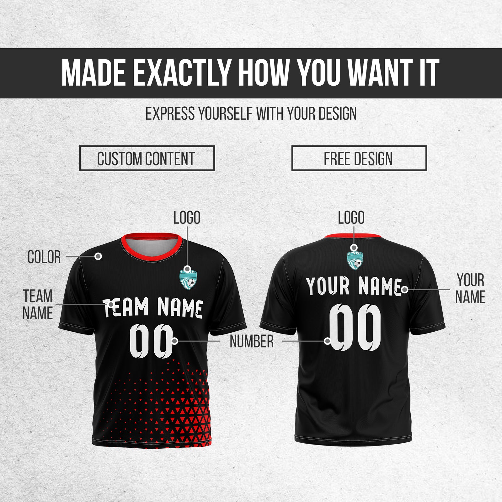 Custom Soccer R Side Pattern Black Tri-Edge Sports Tops Jersey