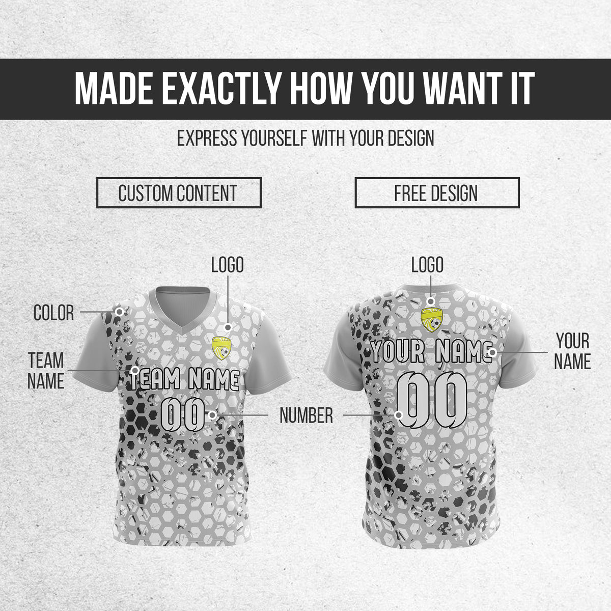 Custom Soccer V Neck HexStrike Jersey Grey Sport Soccer Tops Jersey