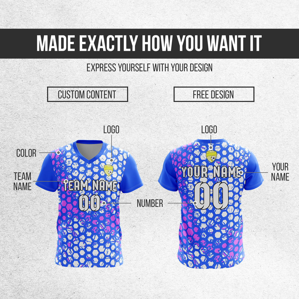 Custom Soccer V Neck HexStrike Jersey Blue Sport Soccer Tops Jersey