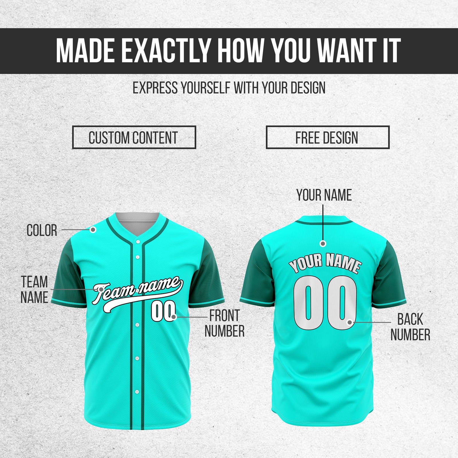 Custom Crimson Aqua Raglan Style Baseball Sports Jersey Personalized Uniform with Name & Number