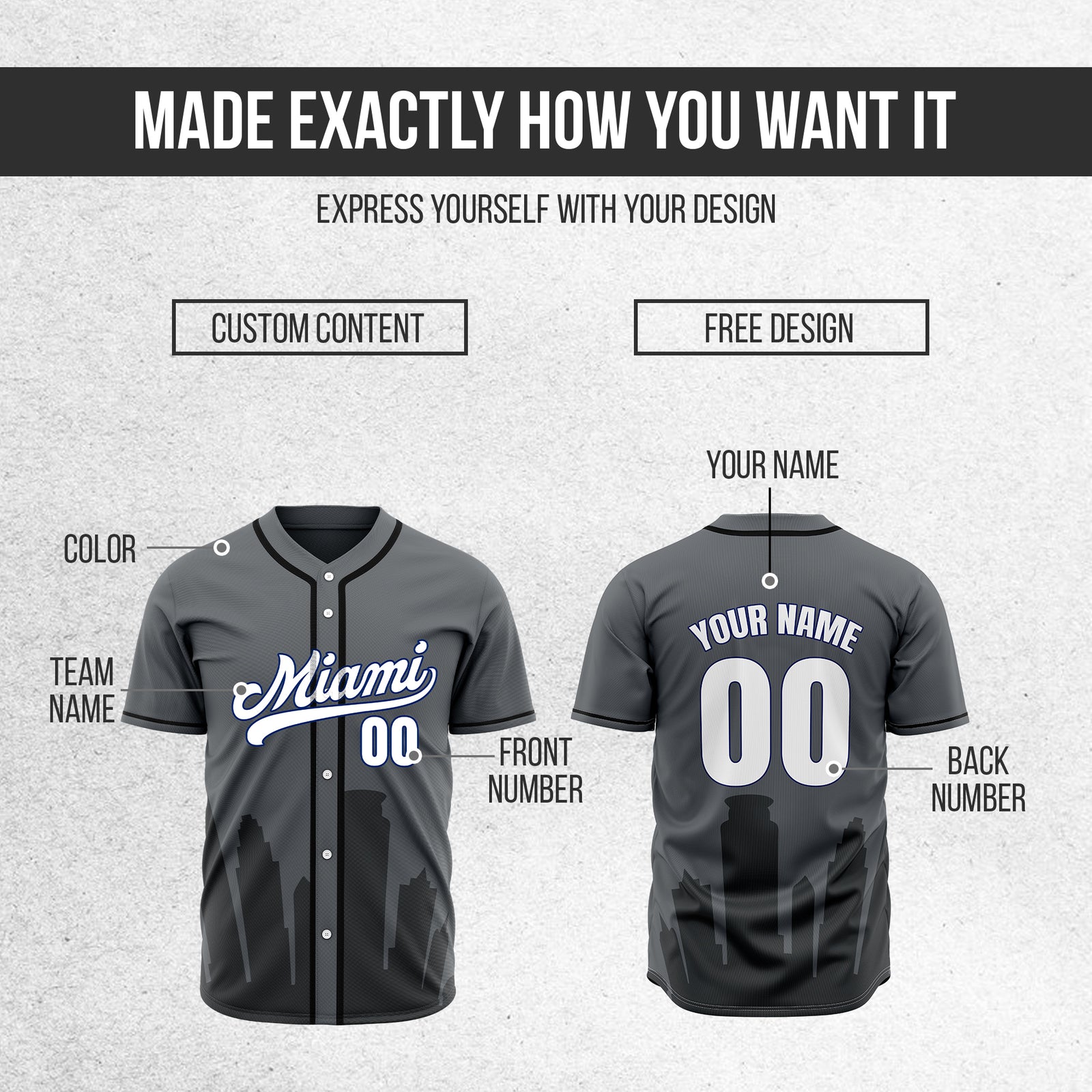 Custom City Tide Dark Grey Baseball Sports Jersey Personalized Uniform with Name & Number