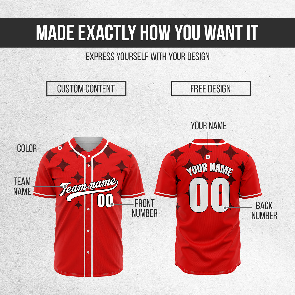 Custom Starlight Red Baseball Sports Jersey Personalized Uniform with Name & Number