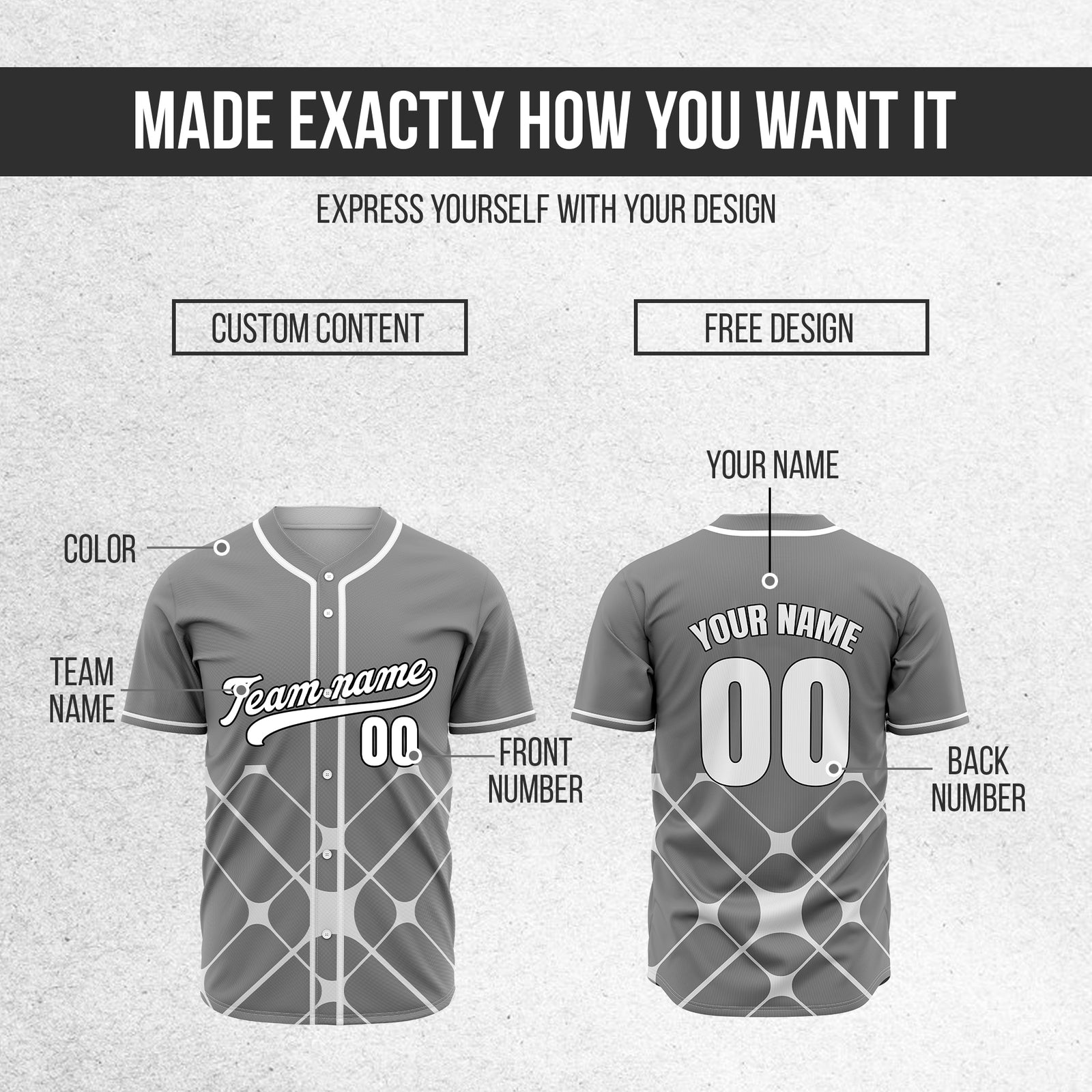 Custom Gridlock Grey Baseball Sports Jersey Personalized Uniform with Name & Number