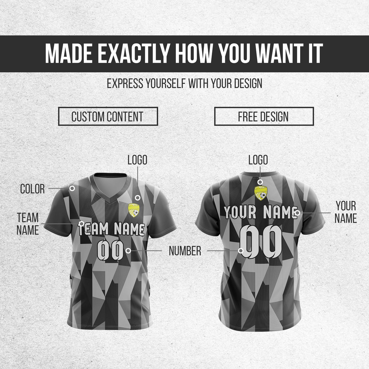 Custom Crystal V-Full Pattern Soccer Dark Grey Sport Tops Jersey