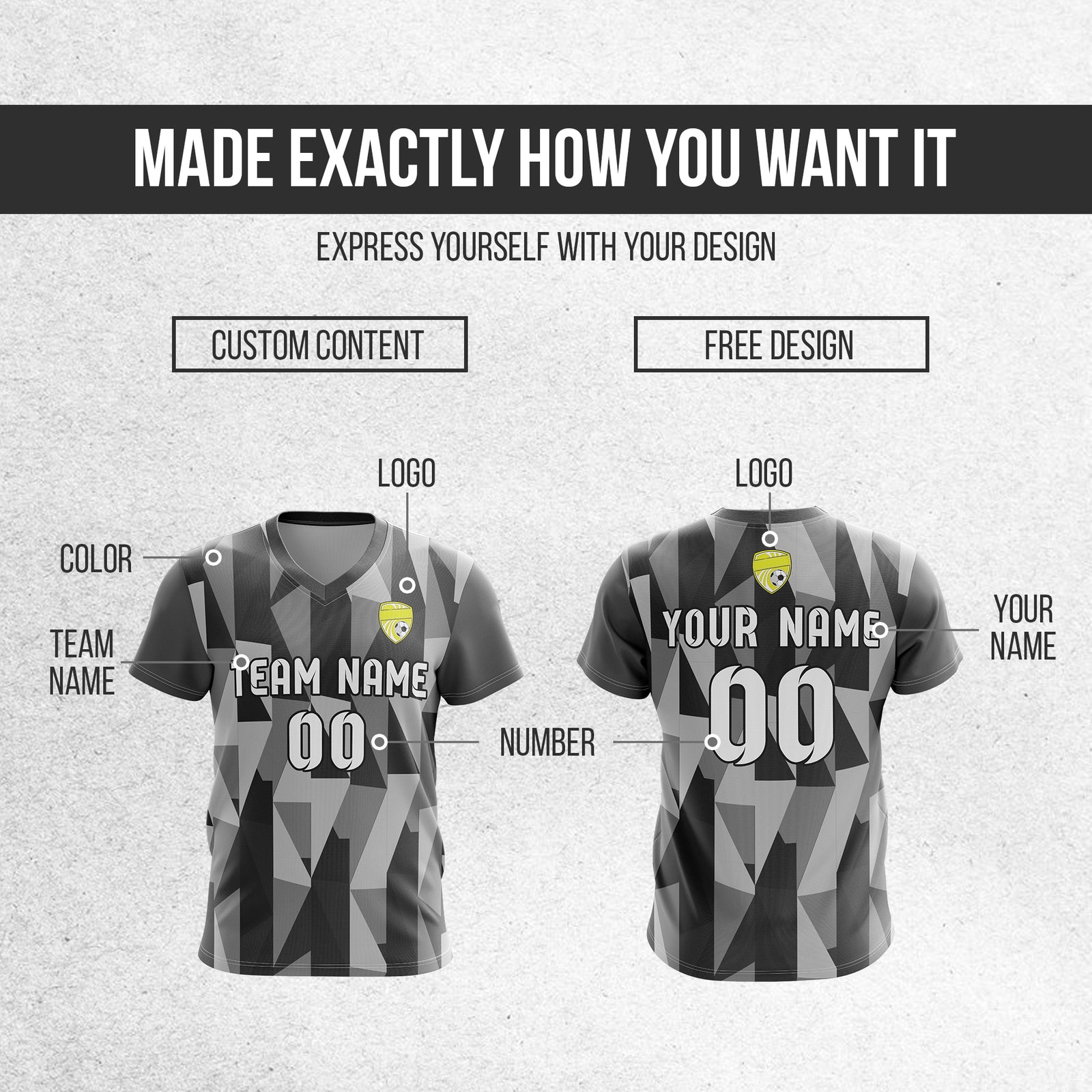 Custom Crystal V-Full Pattern Soccer Dark Grey Sport Tops Jersey
