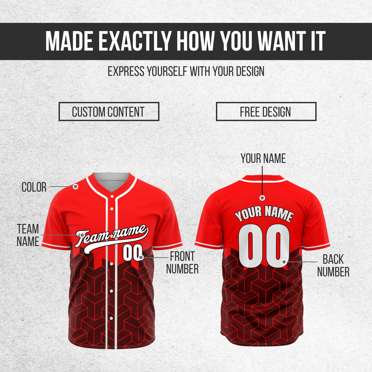 Custom Grid Iron Red Baseball Sports Jersey Personalized Uniform with Name & Number