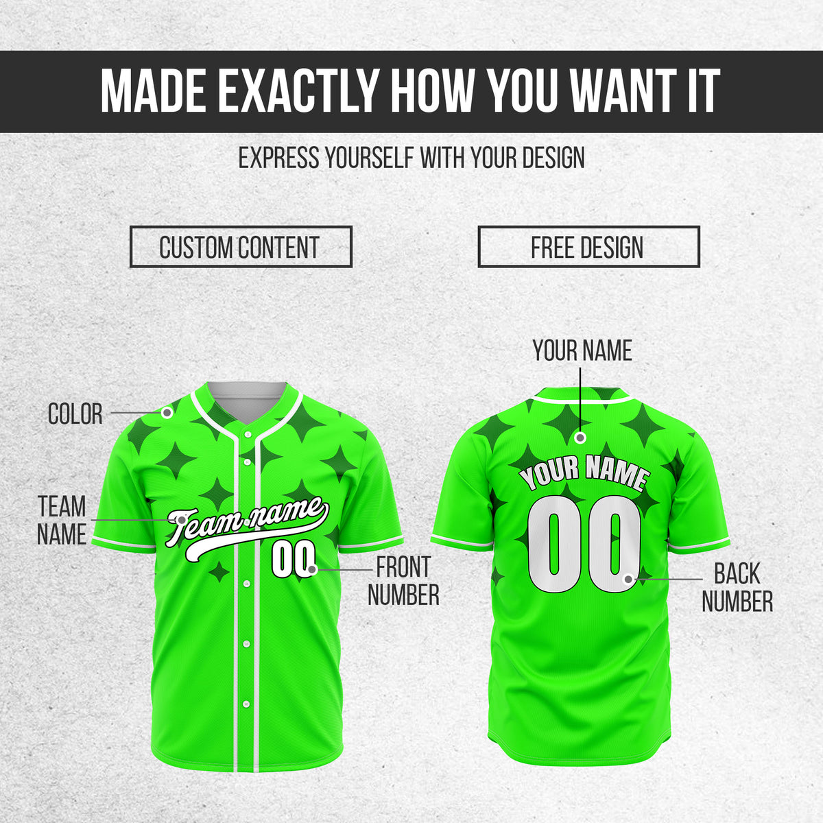 Custom Starlight Neon Green Baseball Sports Jersey Personalized Uniform with Name & Number