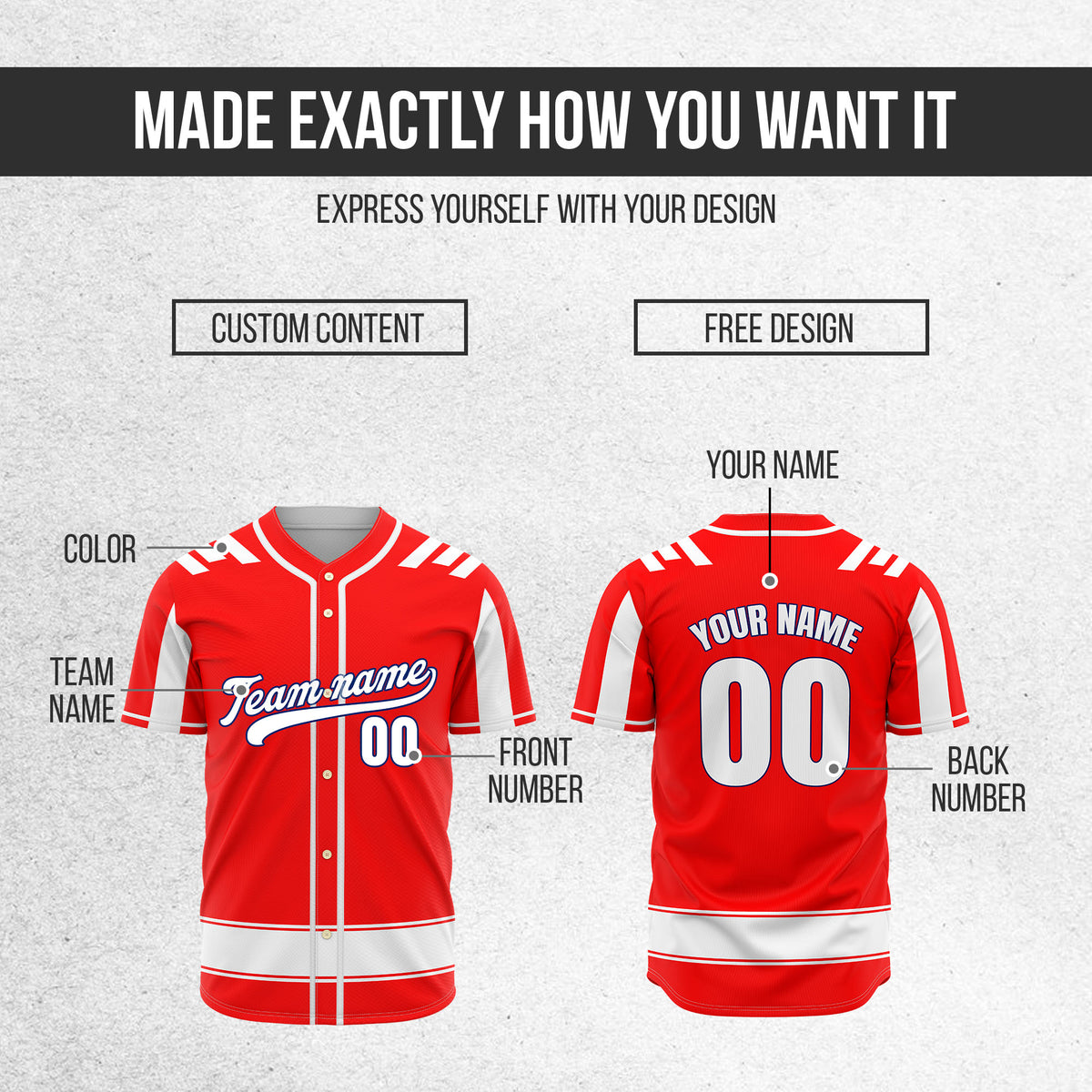 Custom Radiant Strike Red Raglan Style Baseball Sports Jersey Personalized Uniform with Name & Number