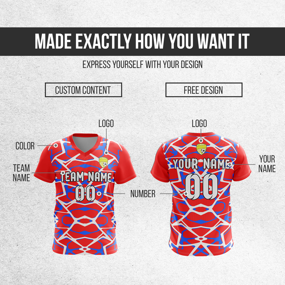 Cu stom Wild Pulse V-Full Pattern Soccer Red Sport Tops Jersey