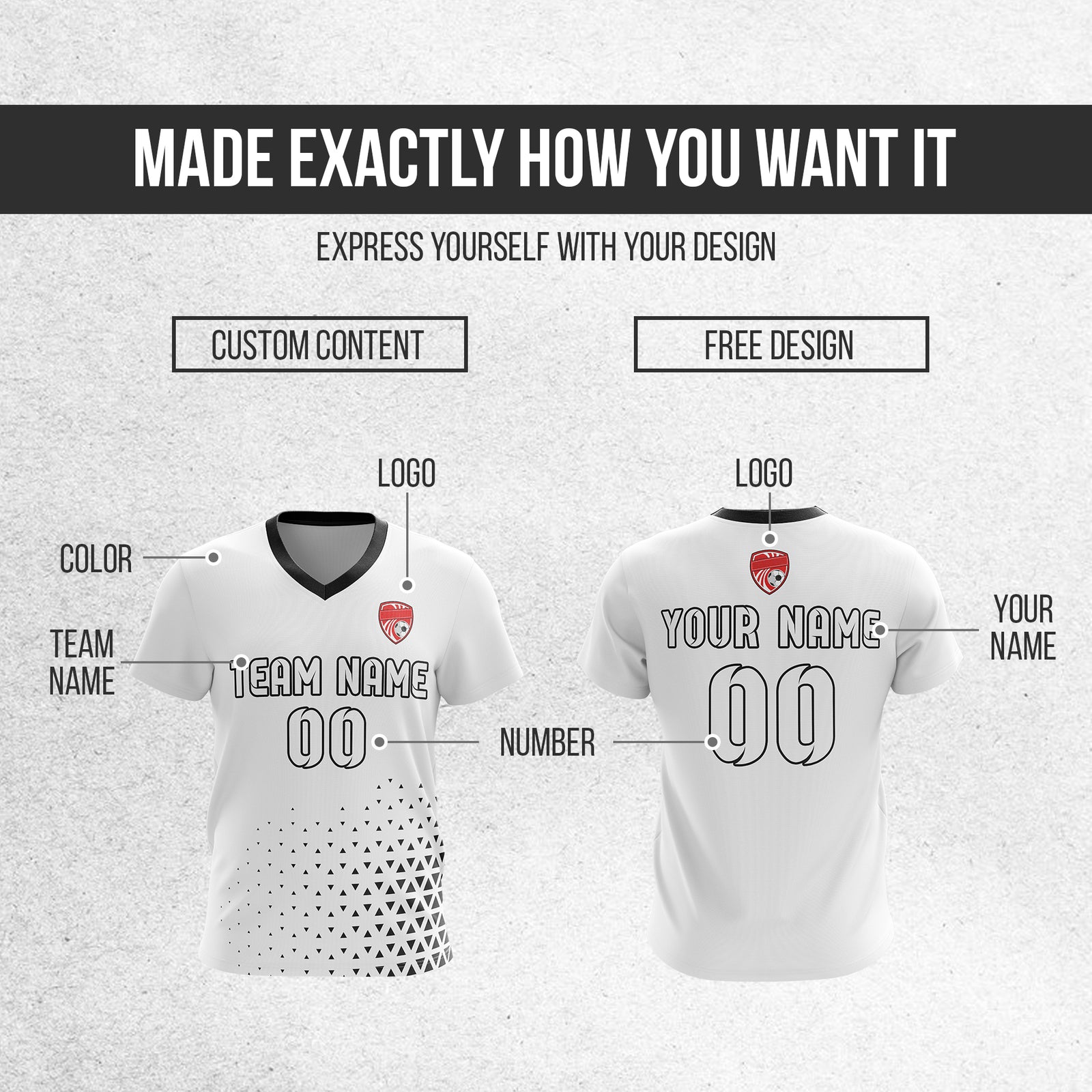 Custom Tri-Edge V-Side Pattern White Soccer Sport Tops Jersey