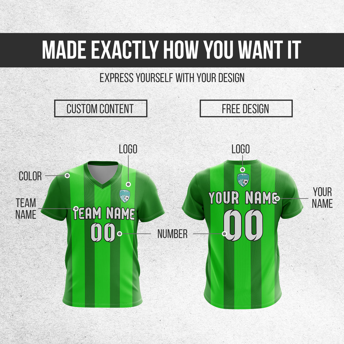 Custom Striker Stripe V-Neck Green Soccer Sport Tops Jersey